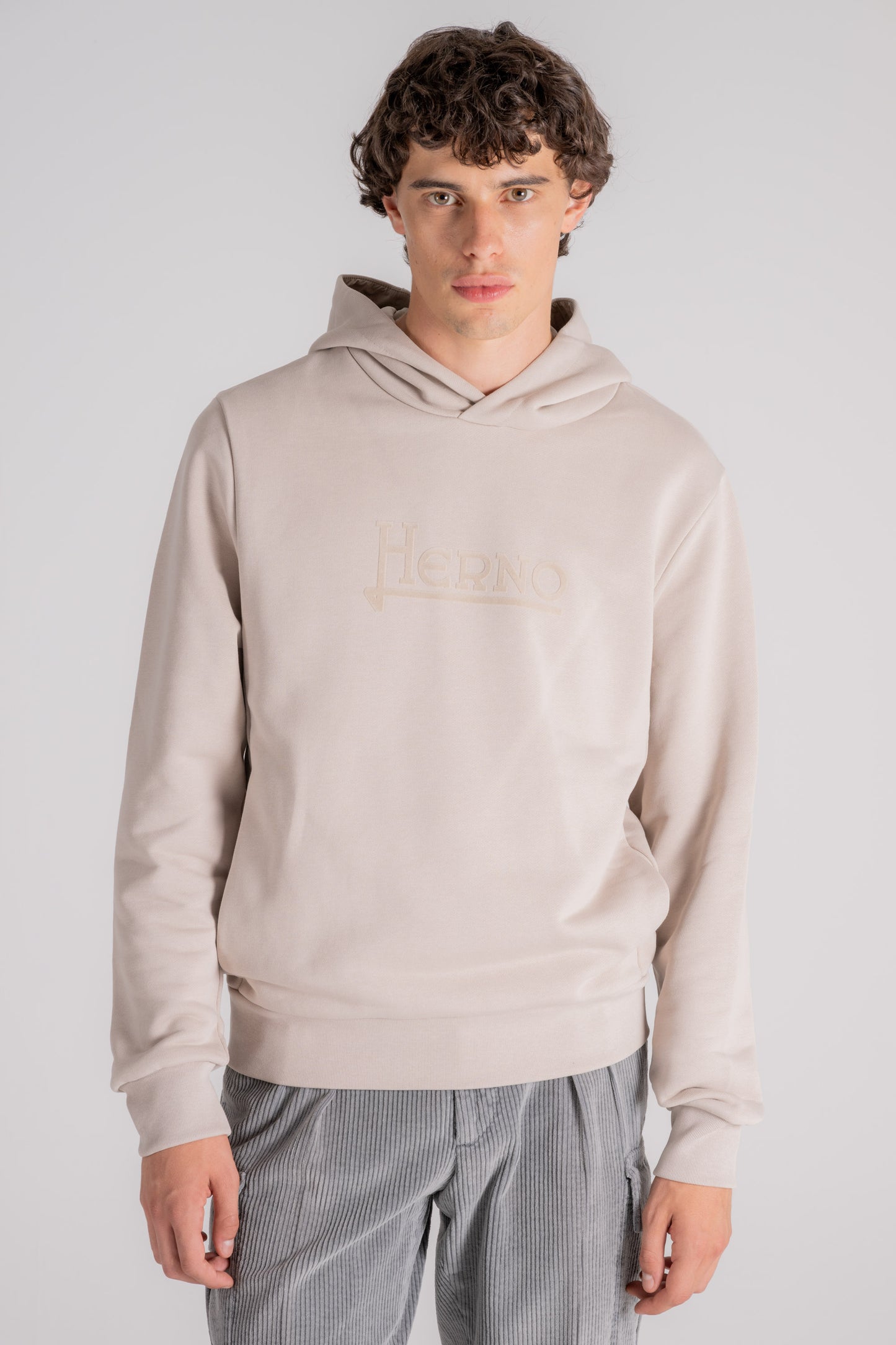  Herno Logo Sweatshirt With Hood White Cotton Beige Uomo - 1