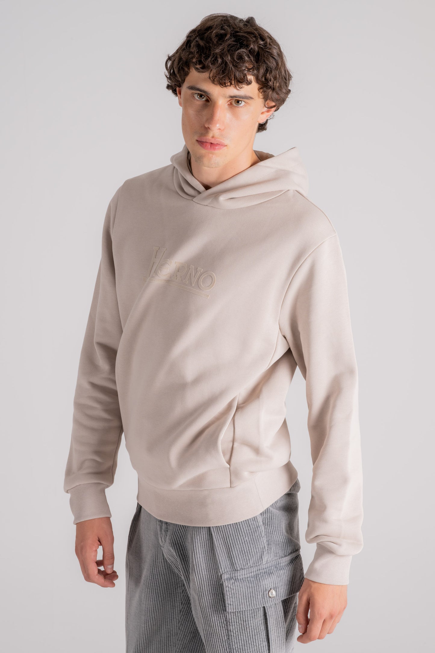  Herno Logo Sweatshirt With Hood White Cotton Beige Uomo - 2