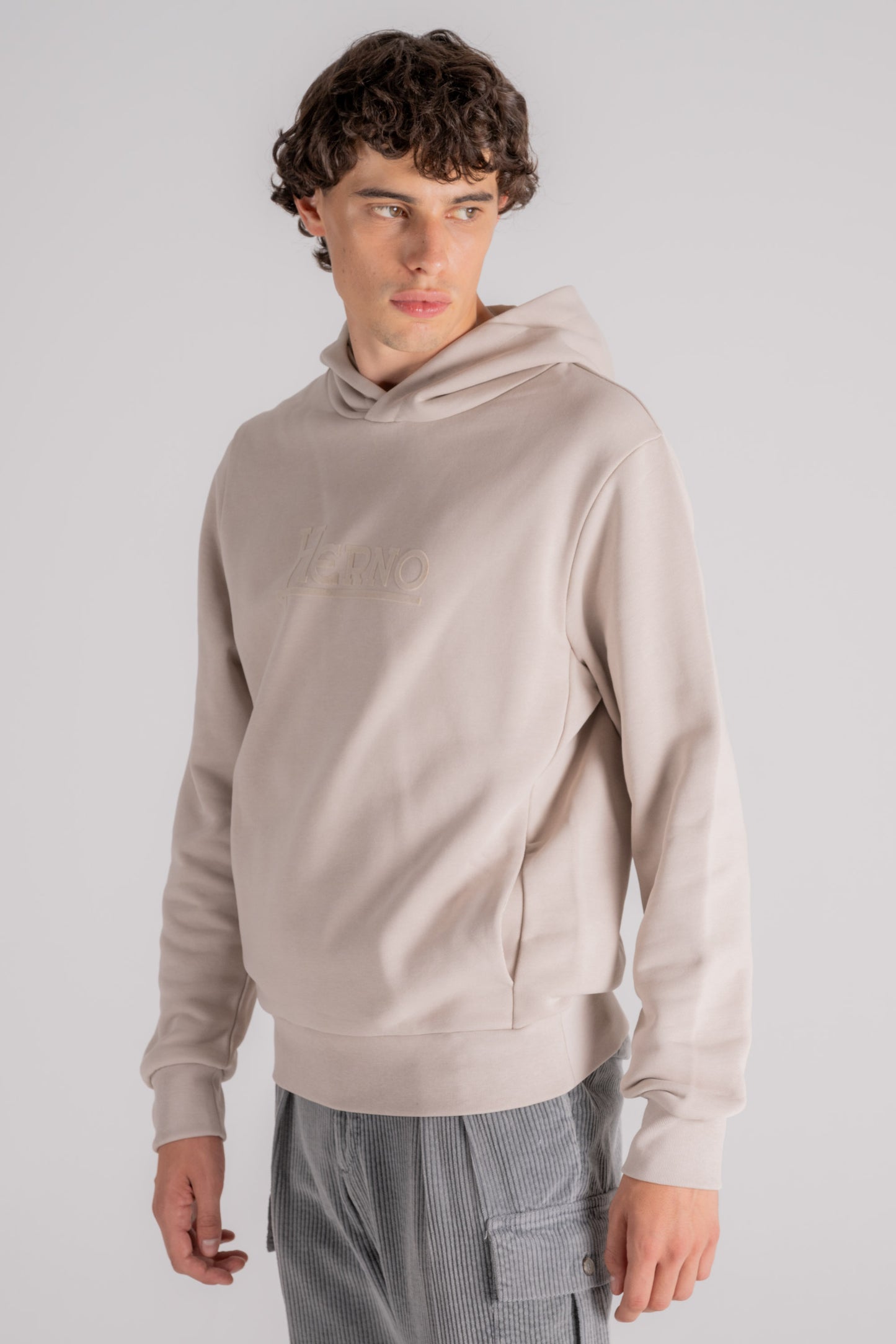  Herno Logo Sweatshirt With Hood White Cotton Beige Uomo - 3