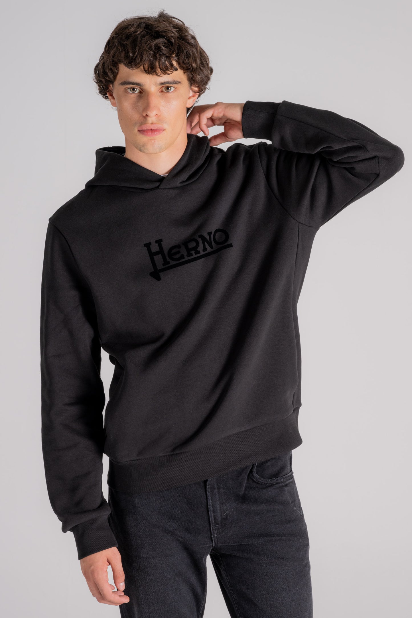  Herno Hoodie Logo Sweatshirt 100% Cotton Black Nero Uomo - 2