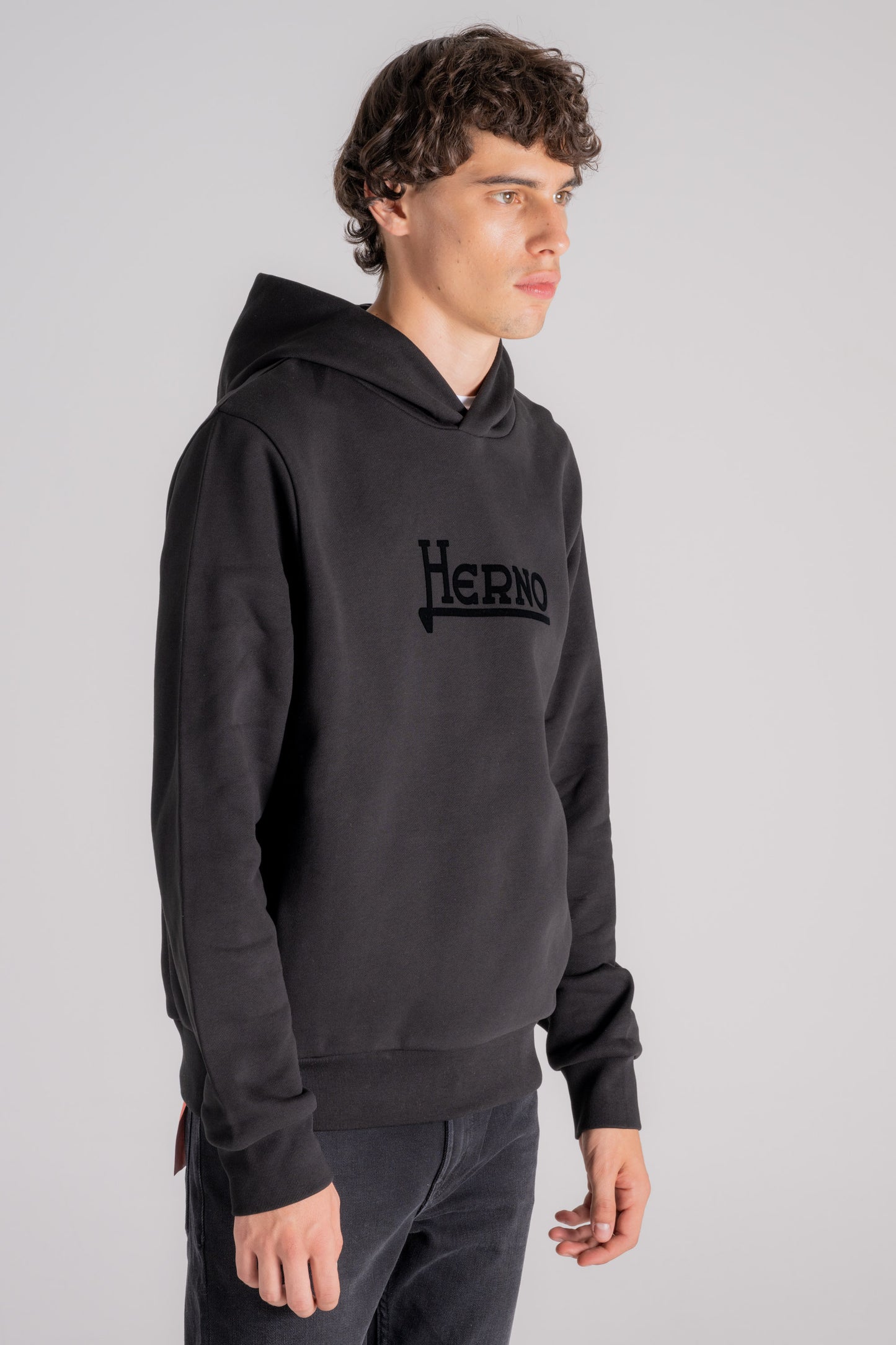  Herno Hoodie Logo Sweatshirt 100% Cotton Black Nero Uomo - 3