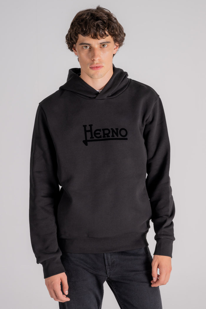  Herno Hoodie Logo Sweatshirt 100% Cotton Black Nero Uomo - 4