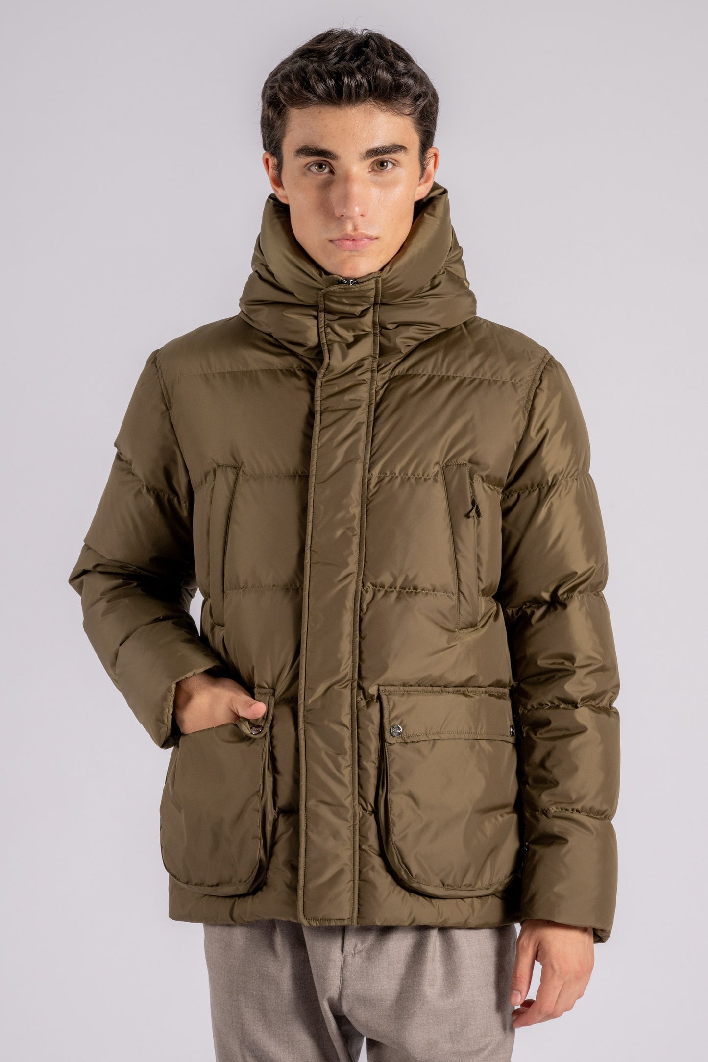  Herno Bomber Down Jacket Multi Pockets In Green Polyamide Verde Uomo - 1