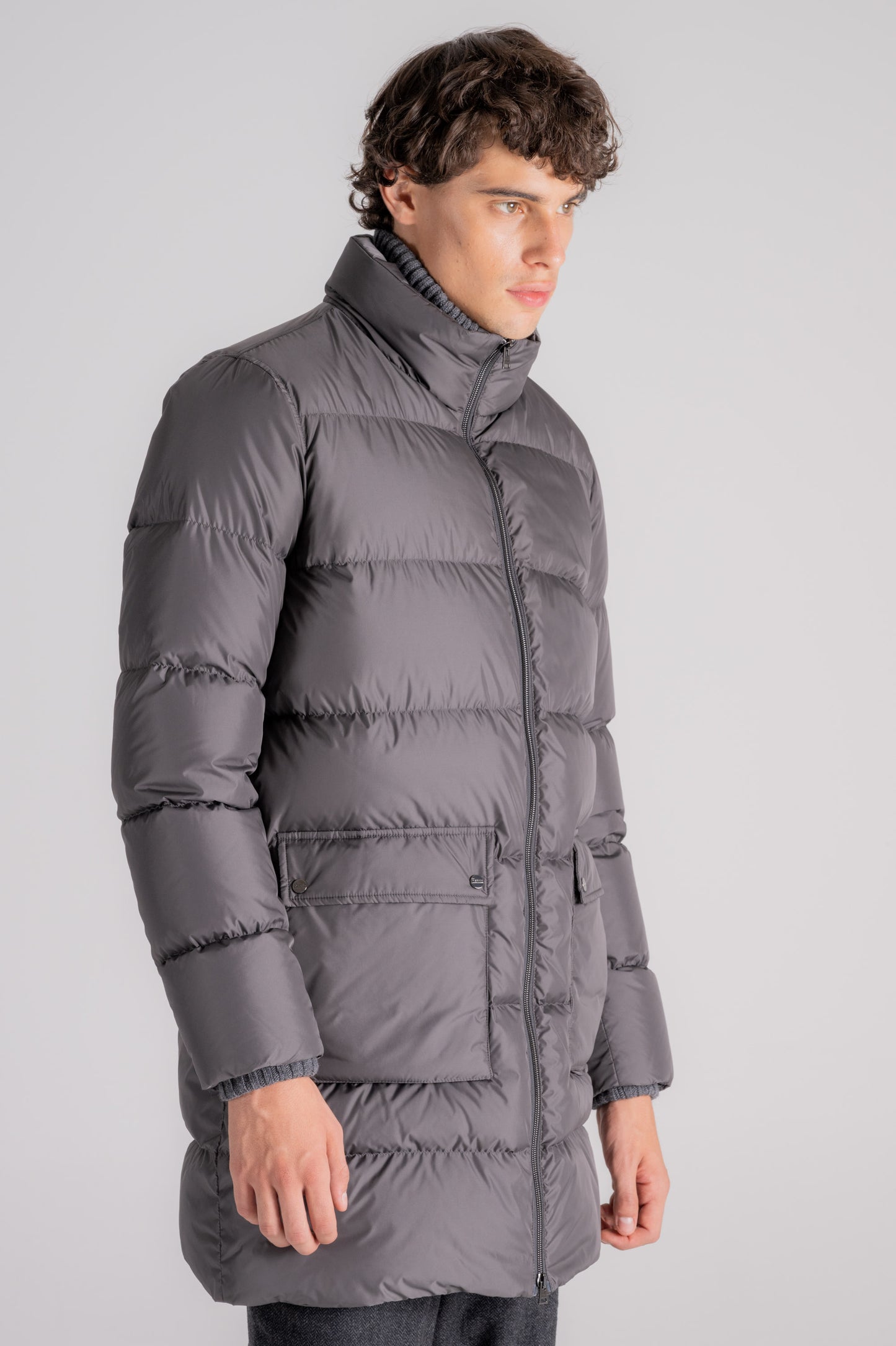  Herno Medium-length Padded Jacket With High Neck In Grey Polyamide Grigio Uomo - 2