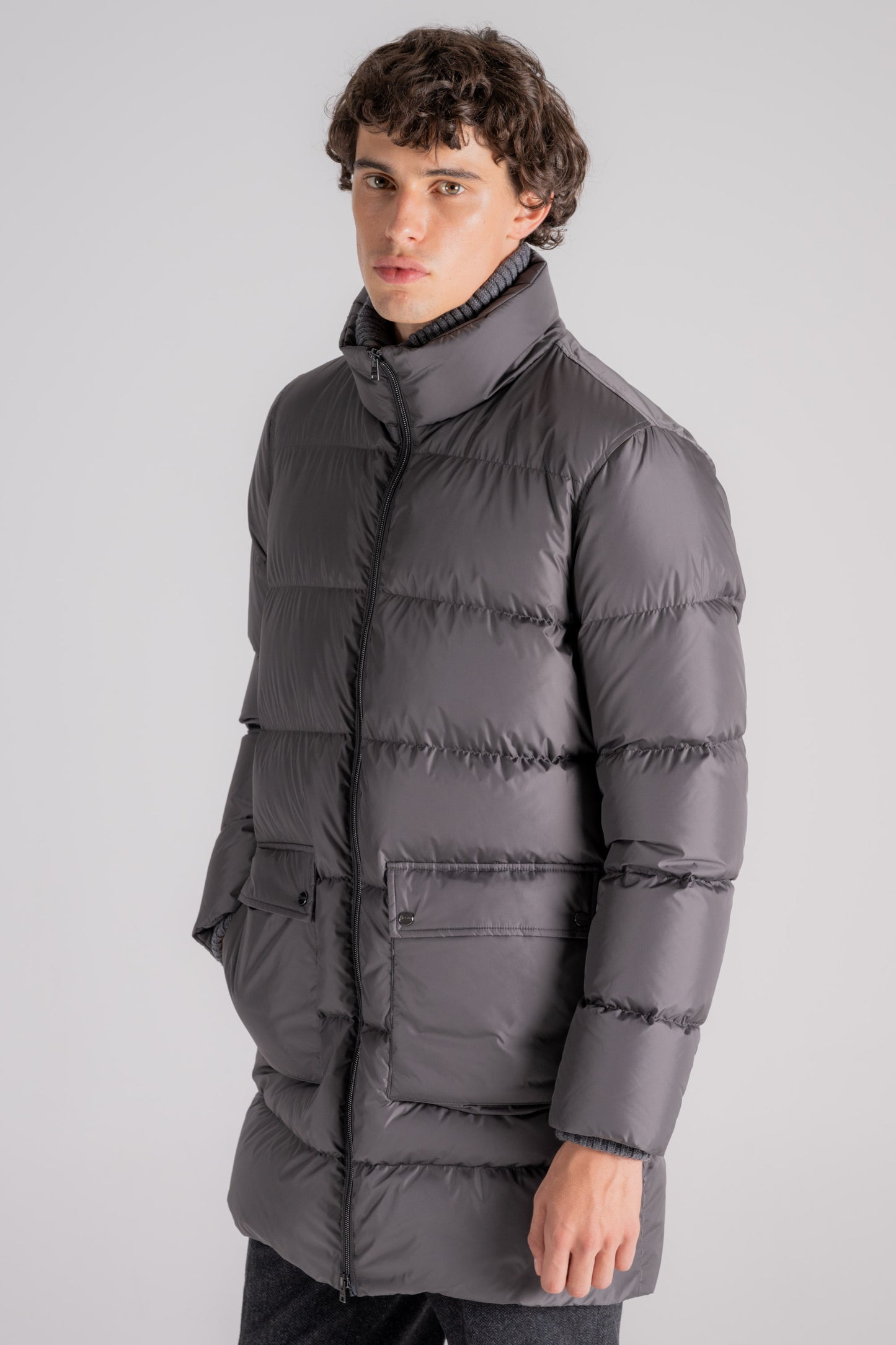  Herno Medium-length Padded Jacket With High Neck In Grey Polyamide Grigio Uomo - 4