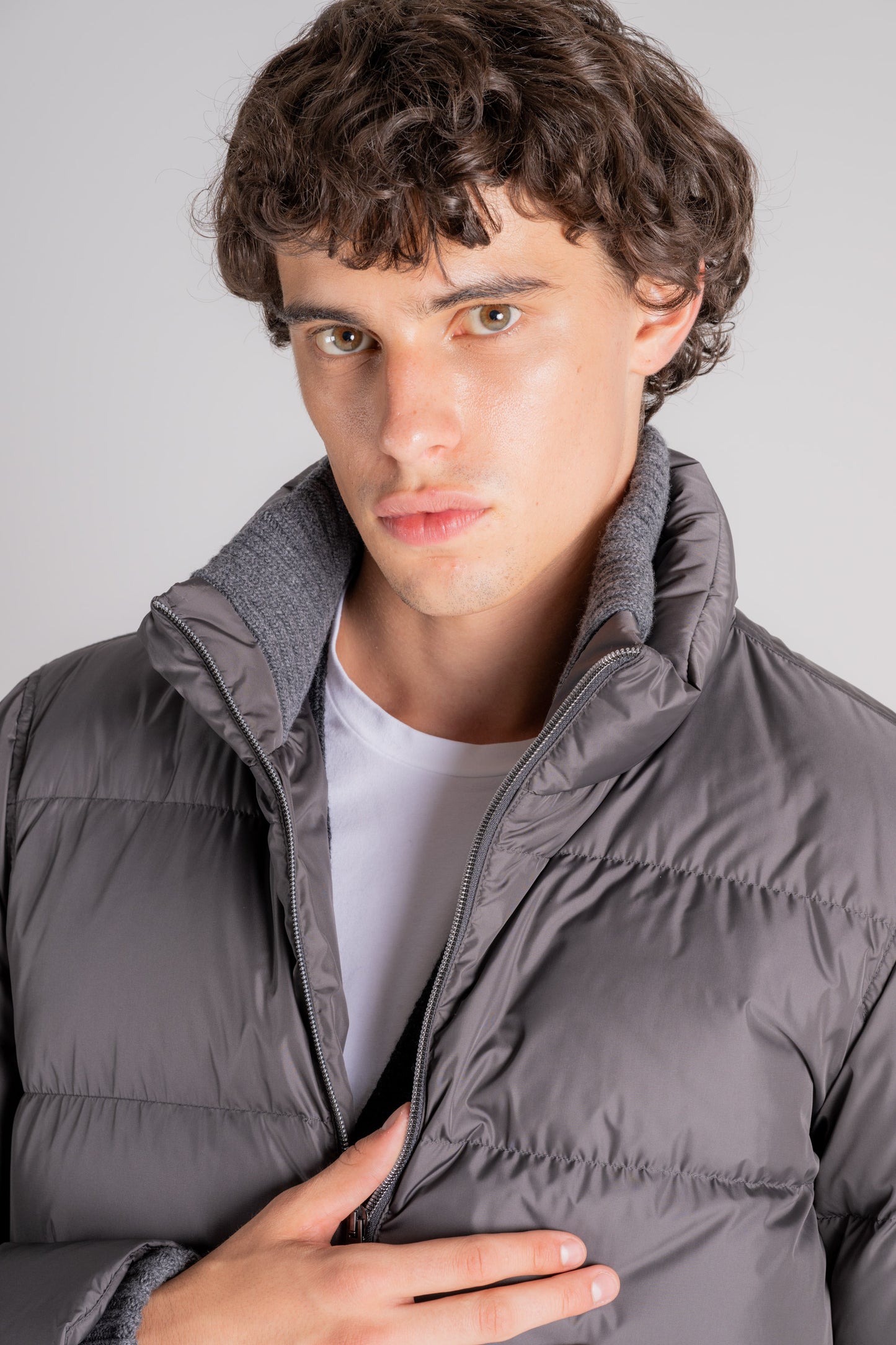  Herno Medium-length Padded Jacket With High Neck In Grey Polyamide Grigio Uomo - 6