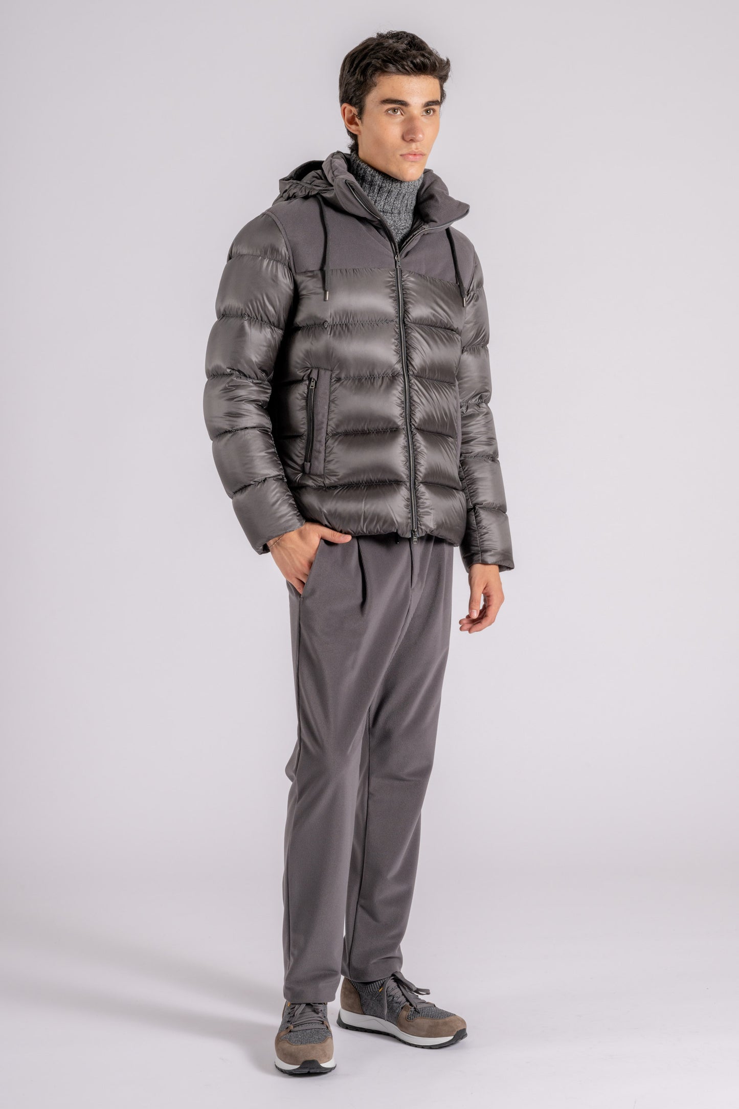  Herno Short Down Jacket With Grey Velvet Details Grigio Uomo - 1