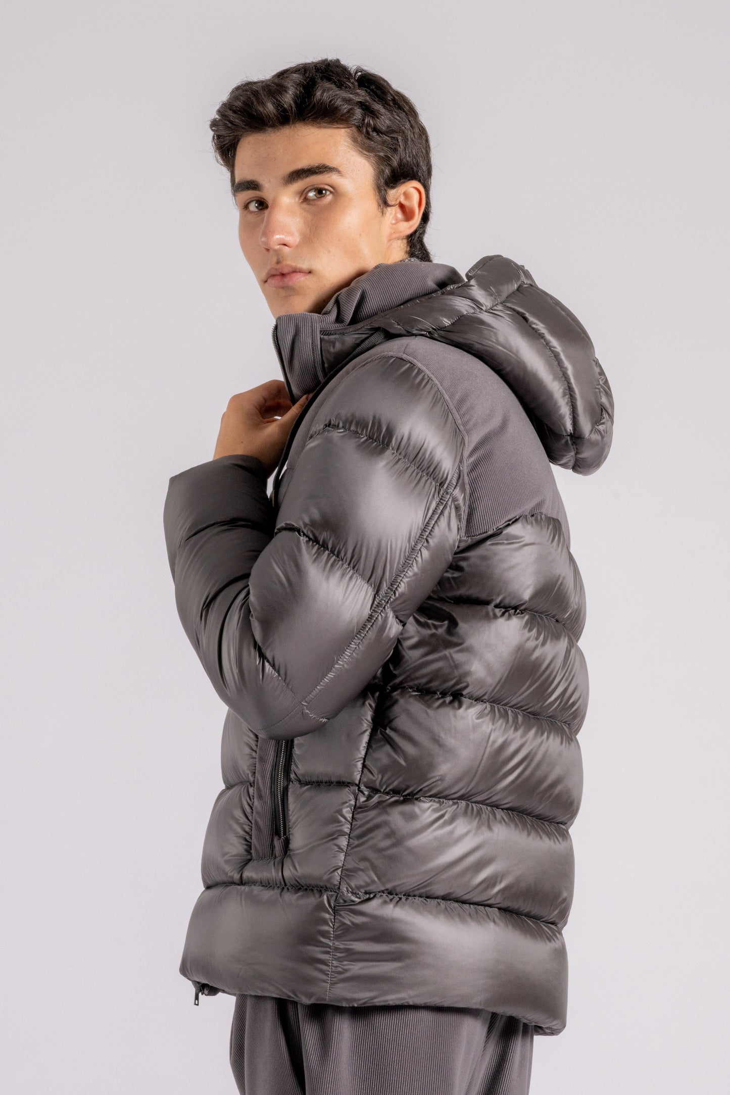  Herno Short Down Jacket With Grey Velvet Details Grigio Uomo - 4