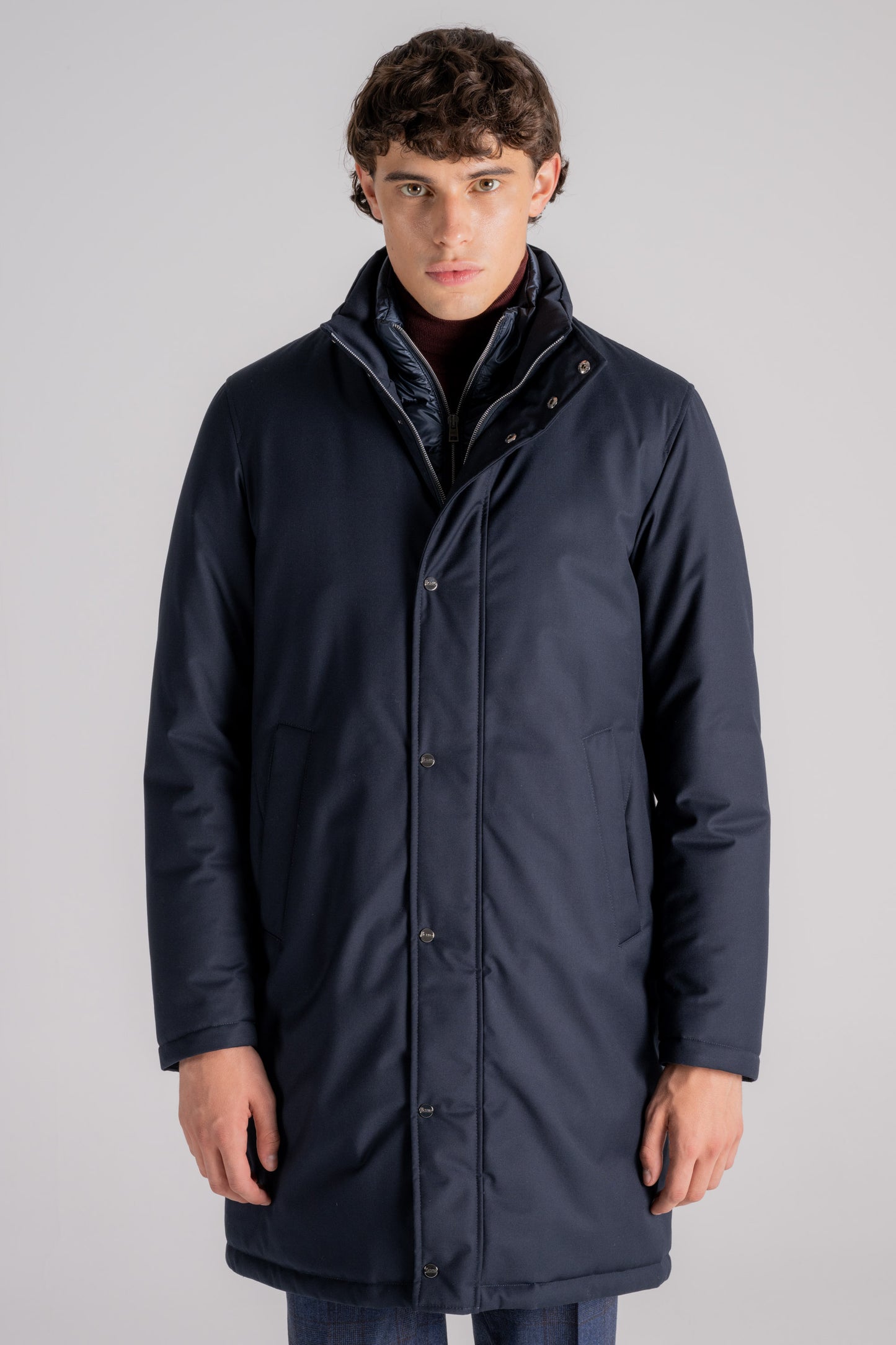  Herno Down Jacket Membrane Polyester/viscose Blue Blu Uomo - 1