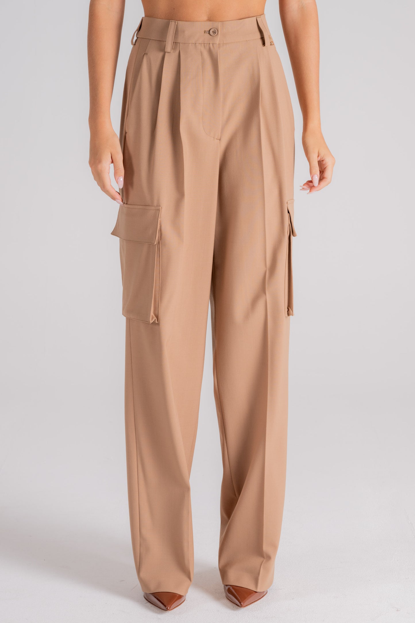  Herno Trousers With Belt Detail Brown Polyester/wool Marrone Donna - 1