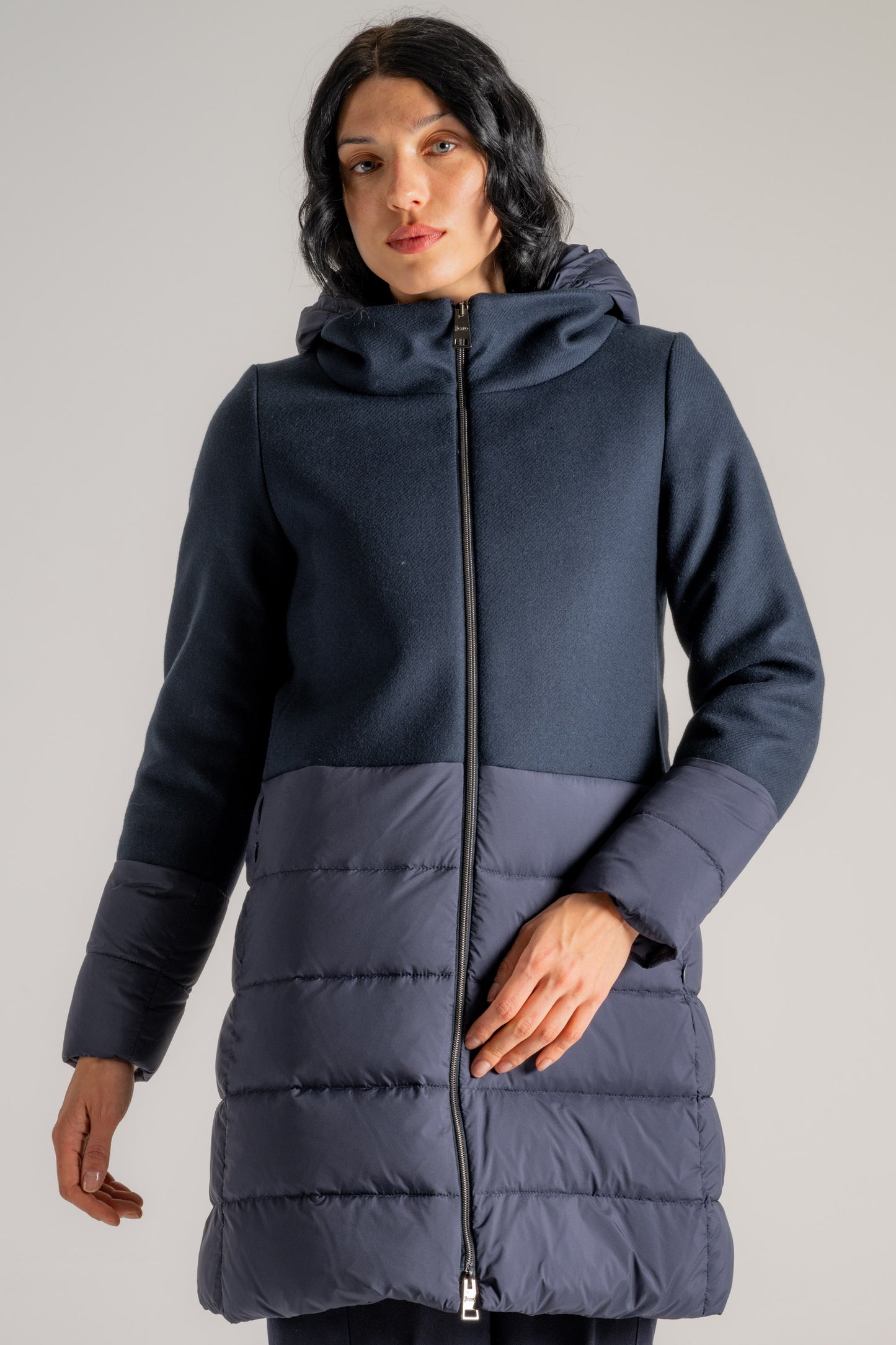  Herno Parka Lana Diagonale E Eco-age Blu Blu Donna - 2