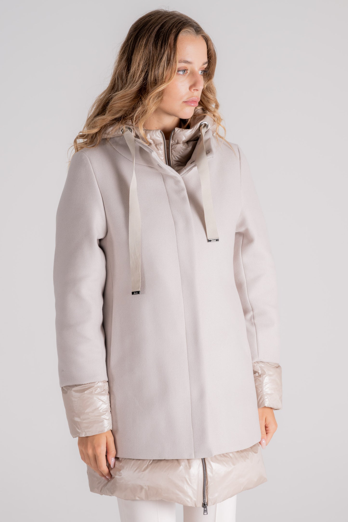  Herno A-shape New City Glamour Coat In Virgin Wool/polyamide White Beige Donna - 3