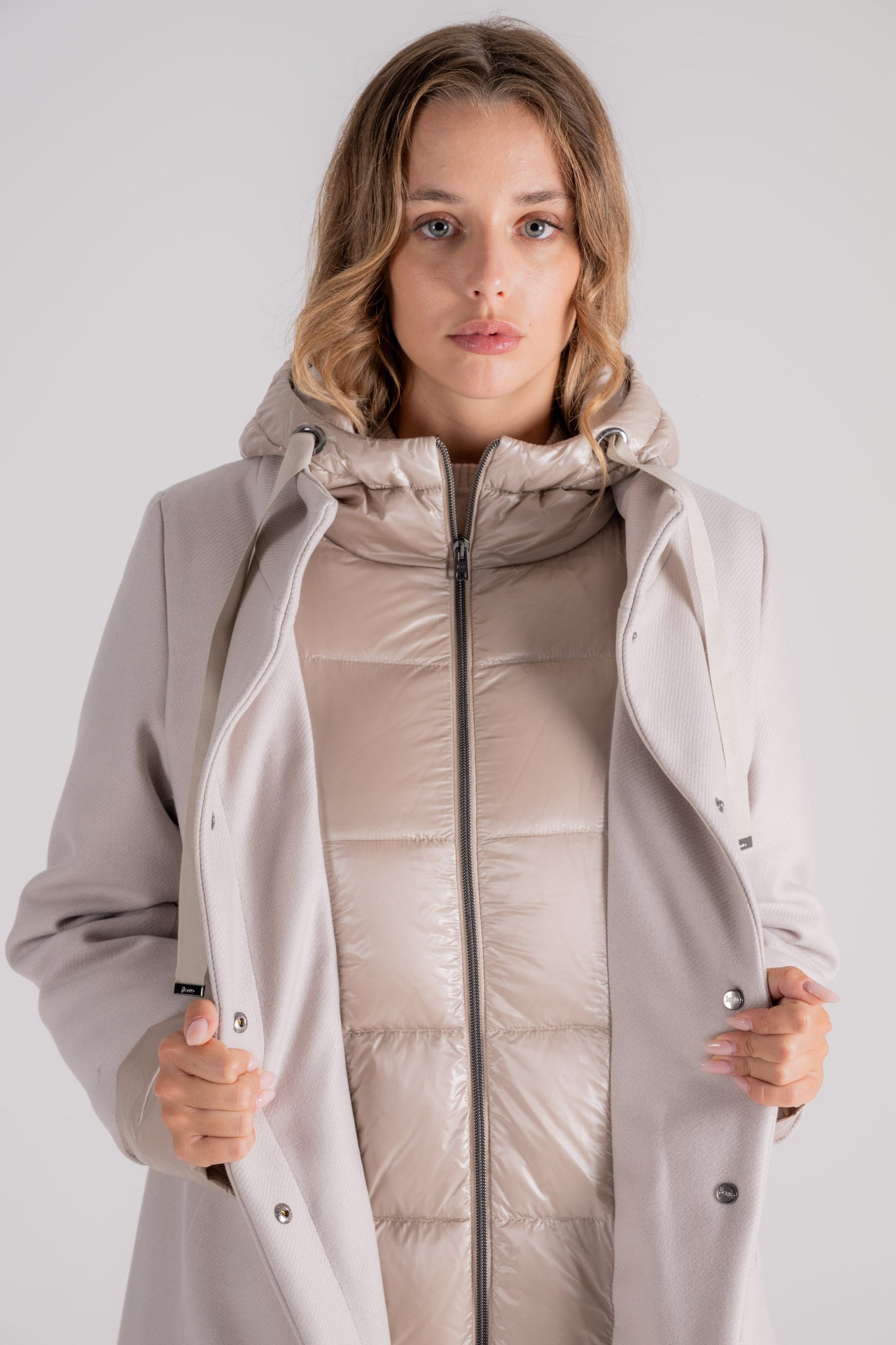  Herno A-shape New City Glamour Coat In Virgin Wool/polyamide White Beige Donna - 5