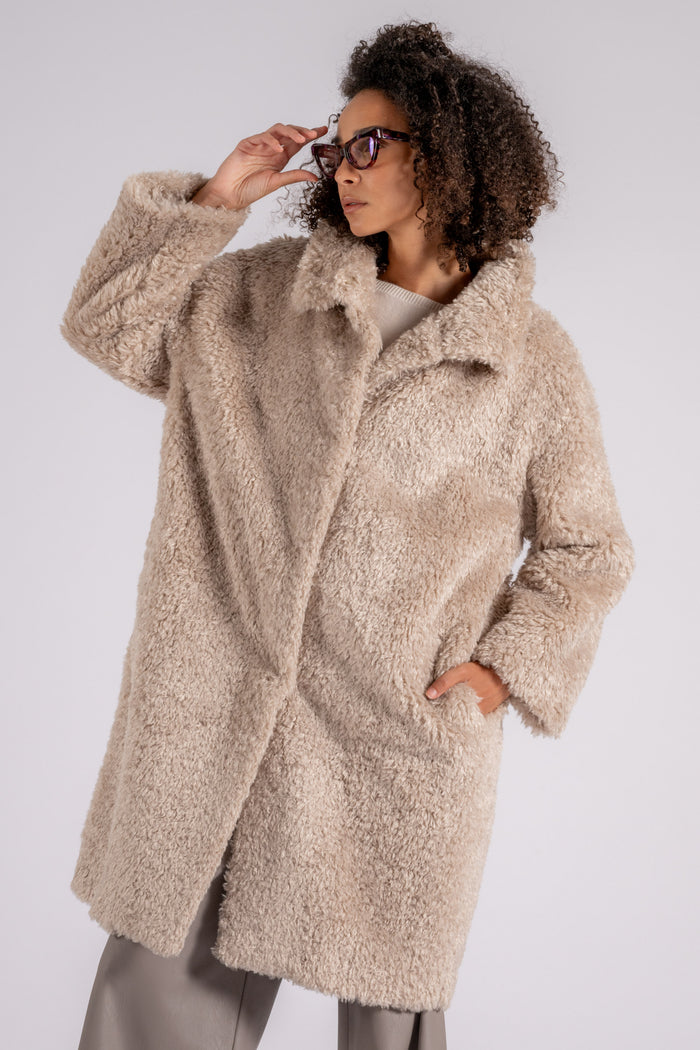 Herno White Polyester Curly Faux Fur Coat