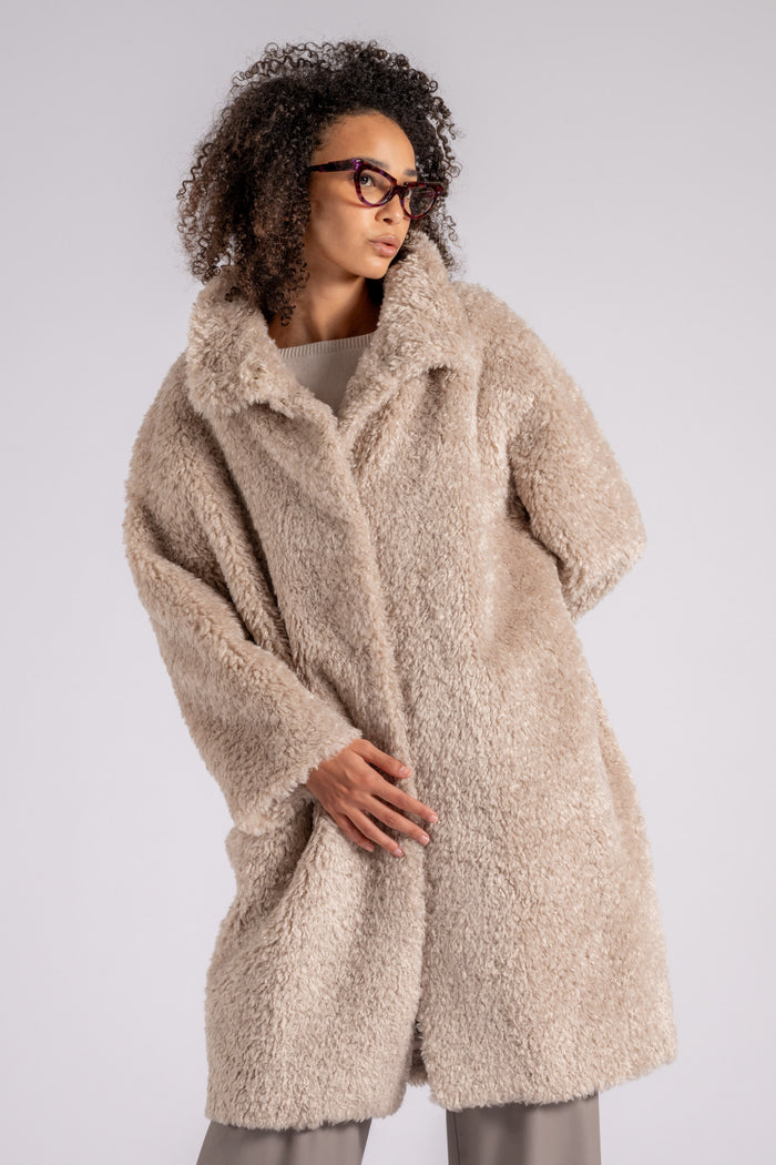  Herno White Polyester Curly Faux Fur Coat Beige Donna - 4