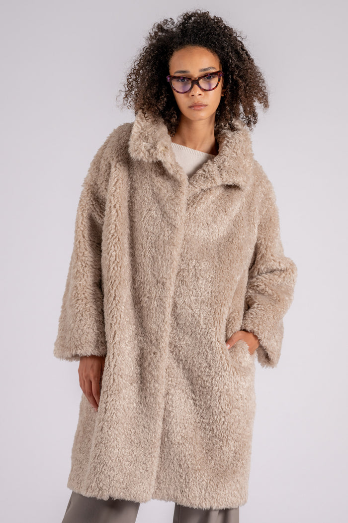 Herno White Polyester Curly Faux Fur Coat-2