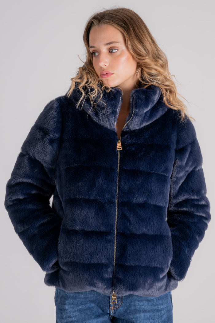  Herno Cappa Piumino In Faux Fur Blu Blu Donna - 3