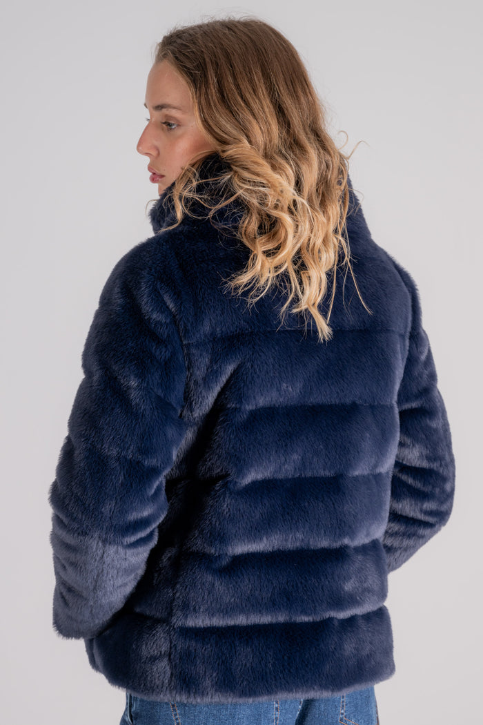  Herno Cappa Piumino In Faux Fur Blu Blu Donna - 4