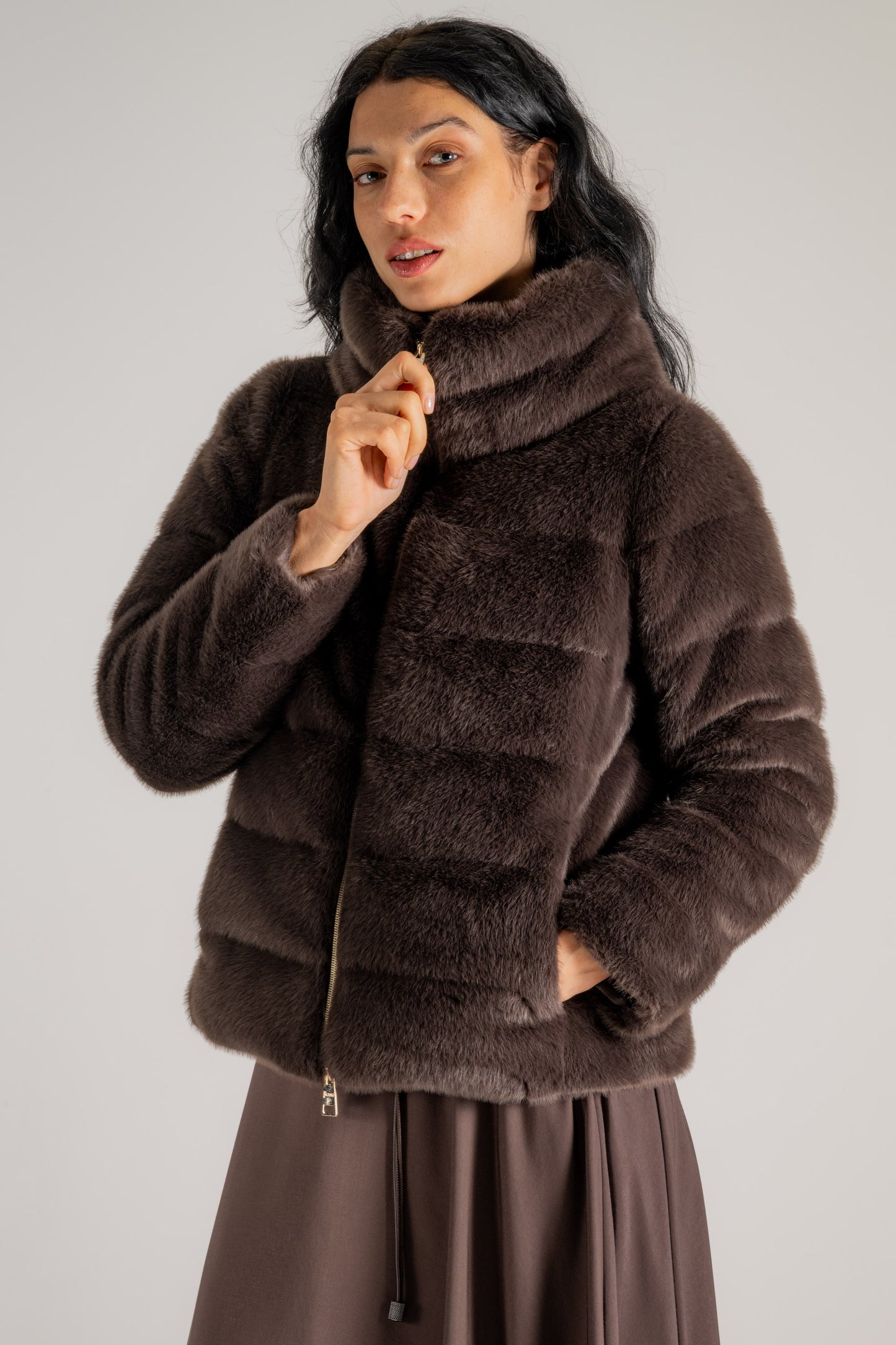  Herno Cappa Piumino In Faux Fur Marrone Marrone Donna - 1