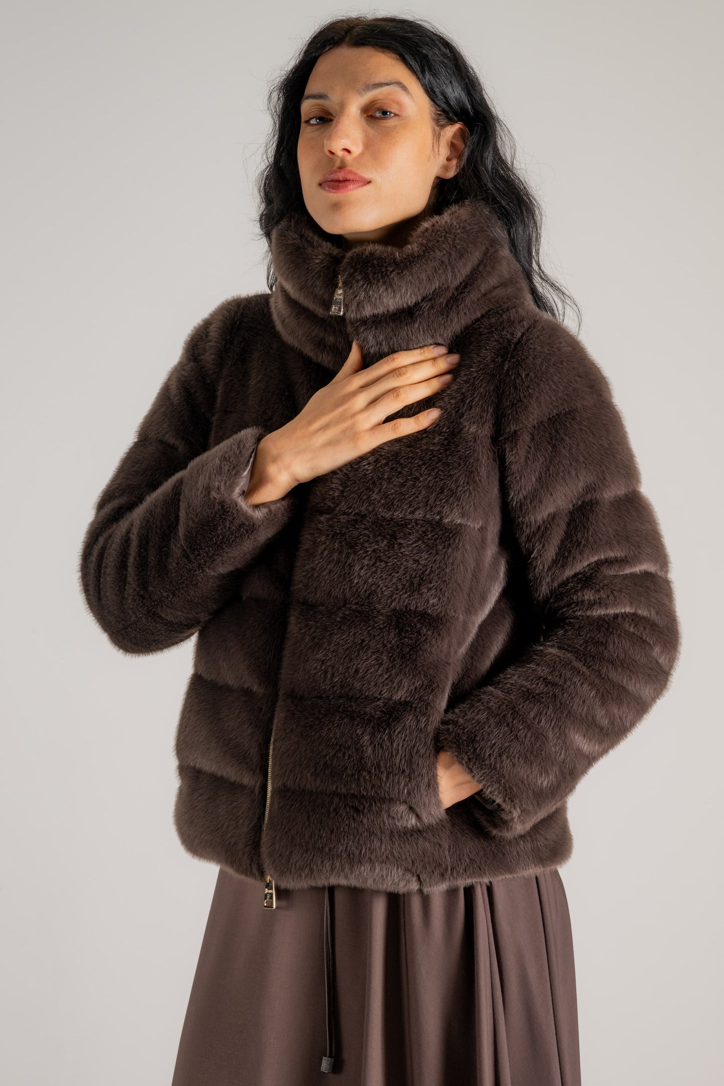  Herno Cappa Piumino In Faux Fur Marrone Marrone Donna - 2