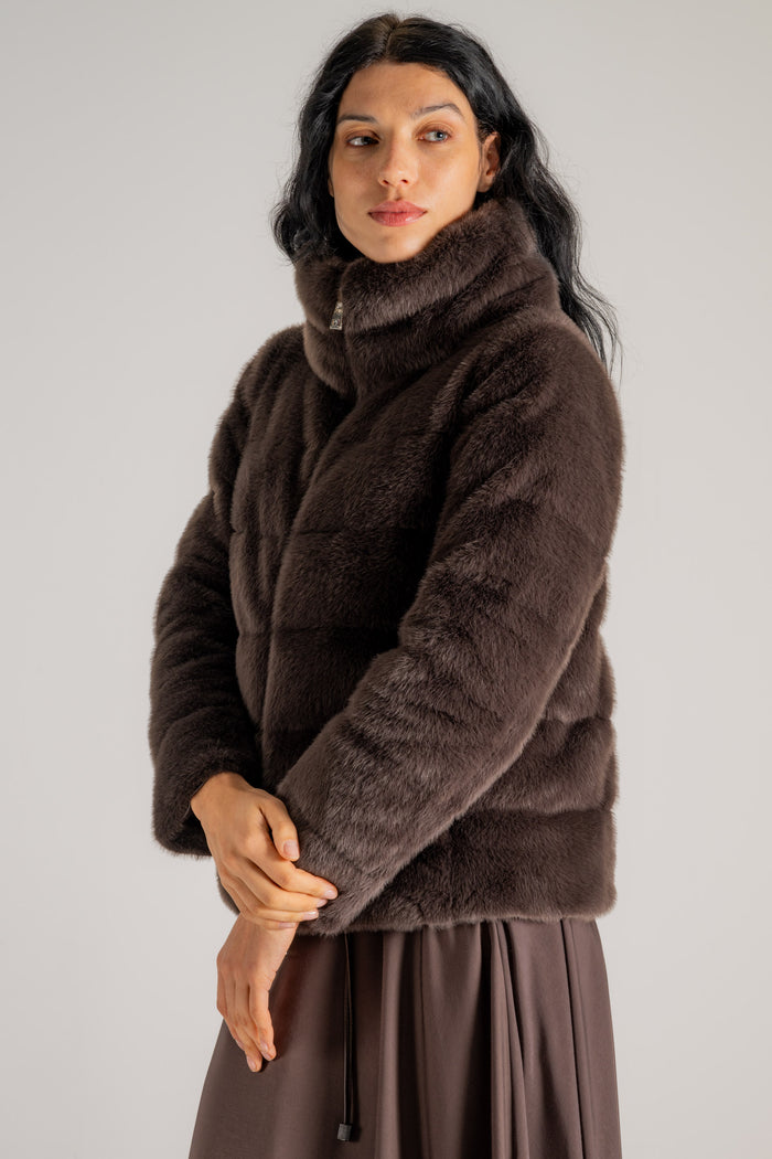  Herno Cappa Piumino In Faux Fur Marrone Marrone Donna - 3