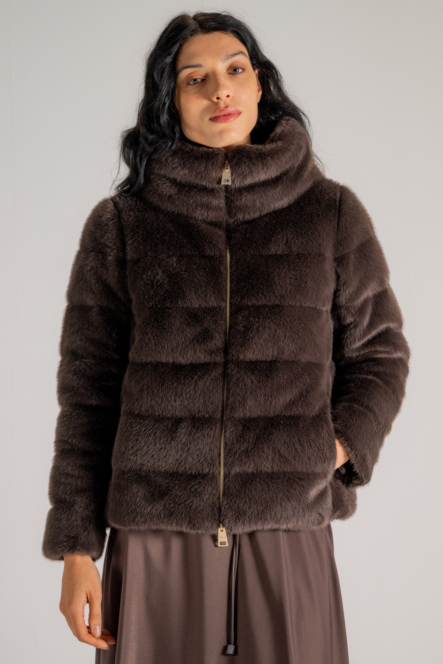  Herno Cappa Piumino In Faux Fur Marrone Marrone Donna - 4