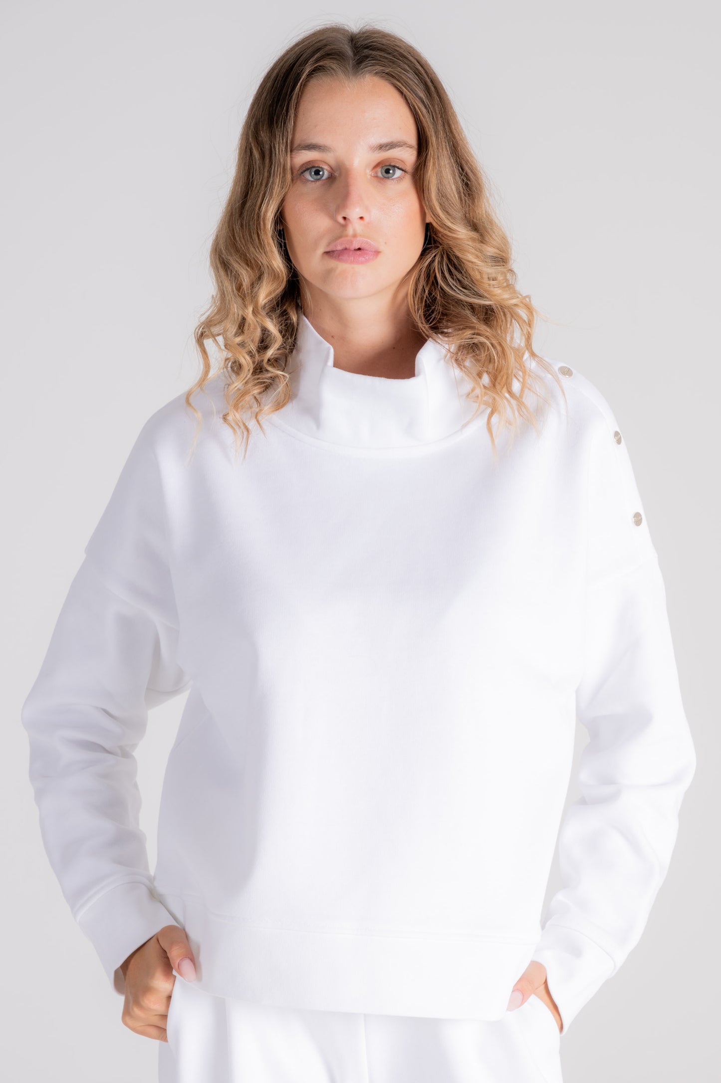  Herno Sweatshirt With Button Detail Polyester/modal White Bianco Donna - 1