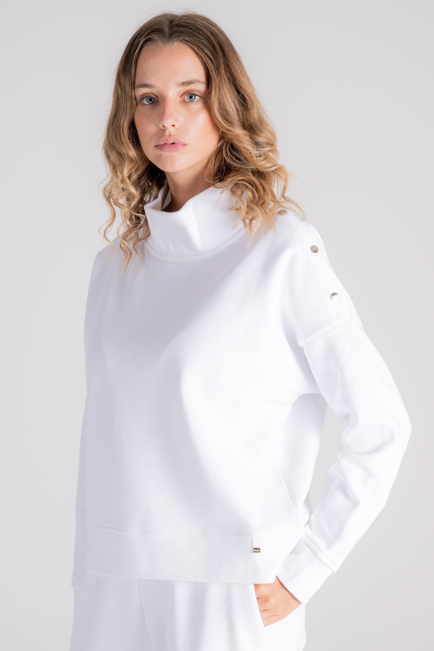  Herno Sweatshirt With Button Detail Polyester/modal White Bianco Donna - 2