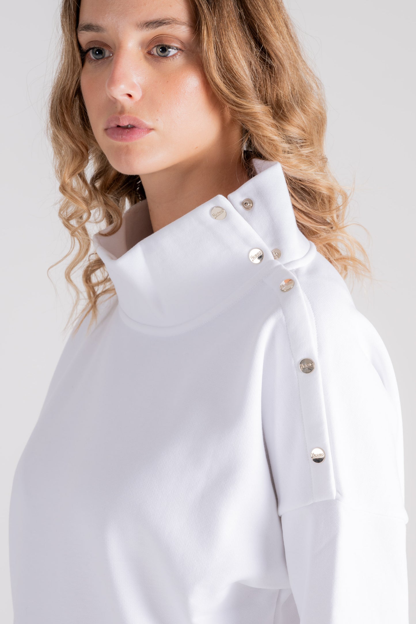  Herno Sweatshirt With Button Detail Polyester/modal White Bianco Donna - 3