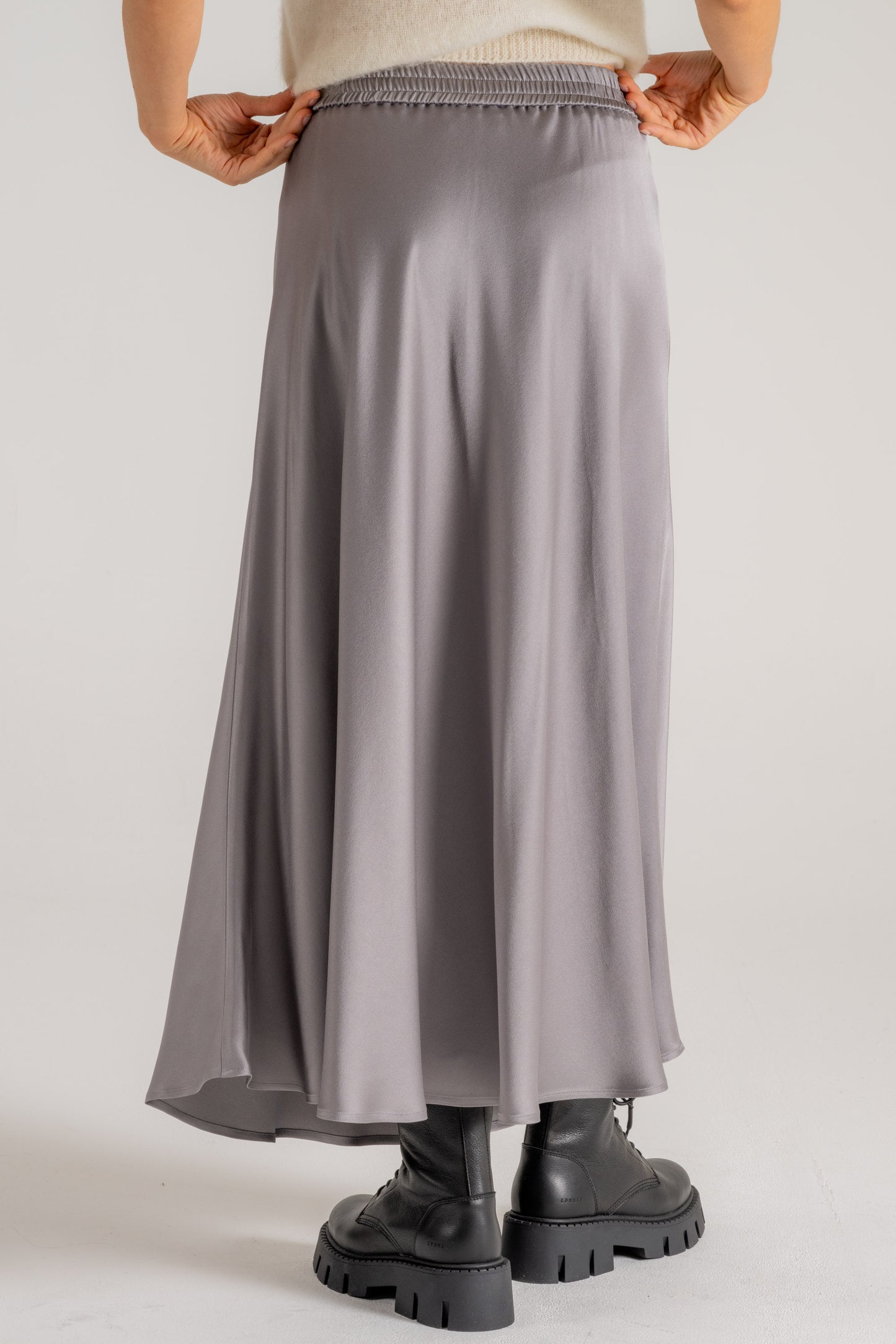  Herno Gonna Svasata In Satin Grigio Grigio Donna - 6