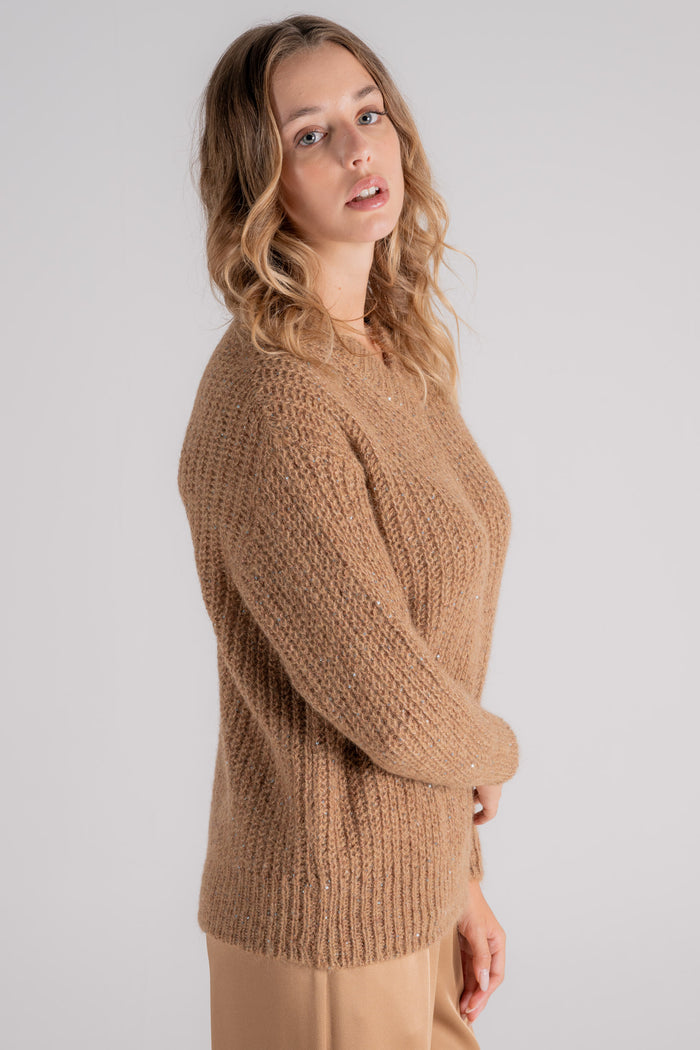  Herno V-neck Sequin Rib Stitch Polyester/polyamide/alpaca Brown Sweater Marrone Donna - 3