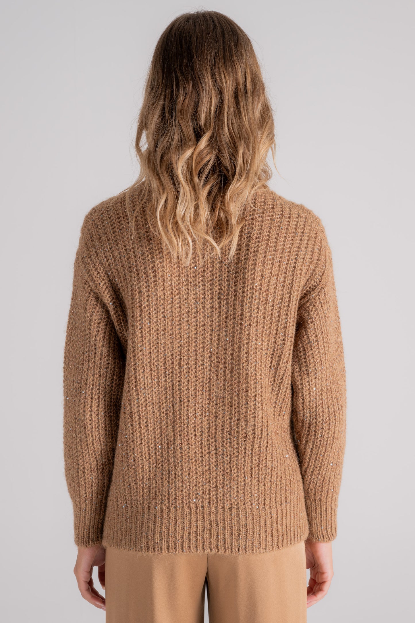  Herno V-neck Sequin Rib Stitch Polyester/polyamide/alpaca Brown Sweater Marrone Donna - 5