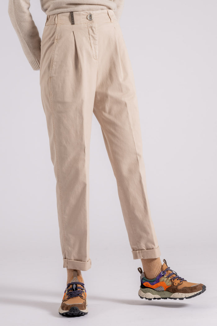 Peserico Pantalone Gabardina in Cotone/Tencel/Seta Beige-2