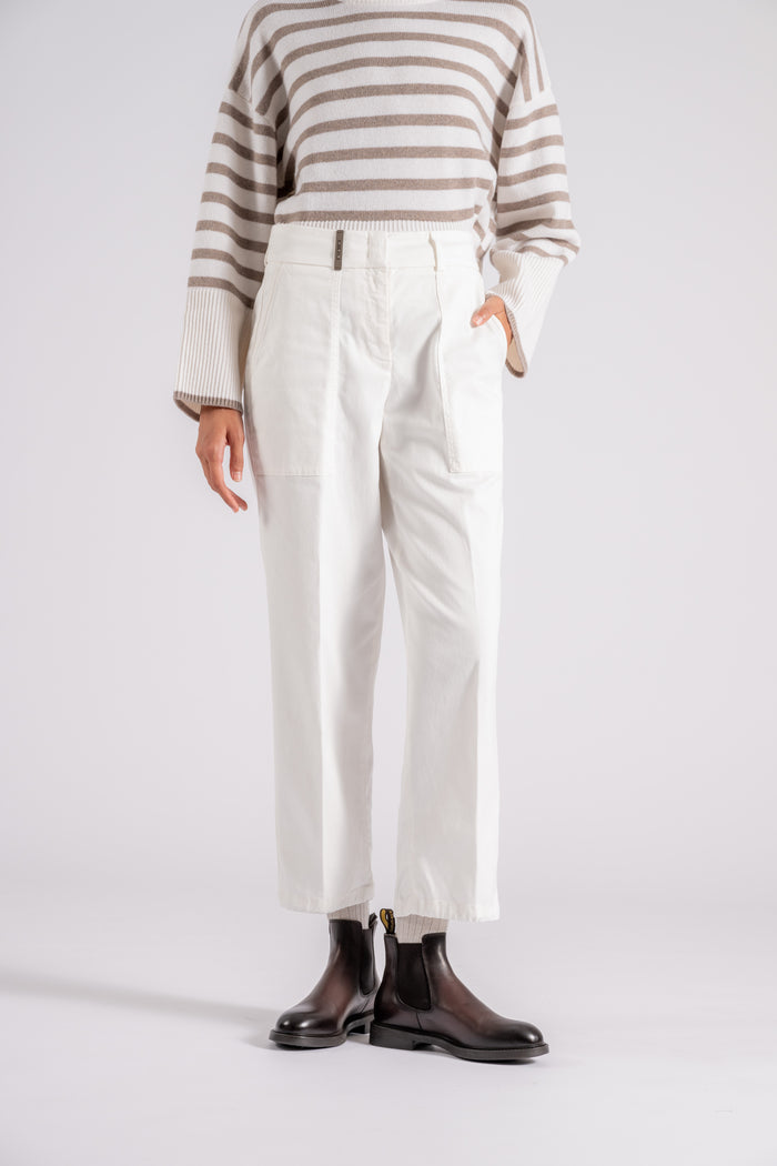 Peserico Pantalone Gabardina in Cotone/Tencel Bianco