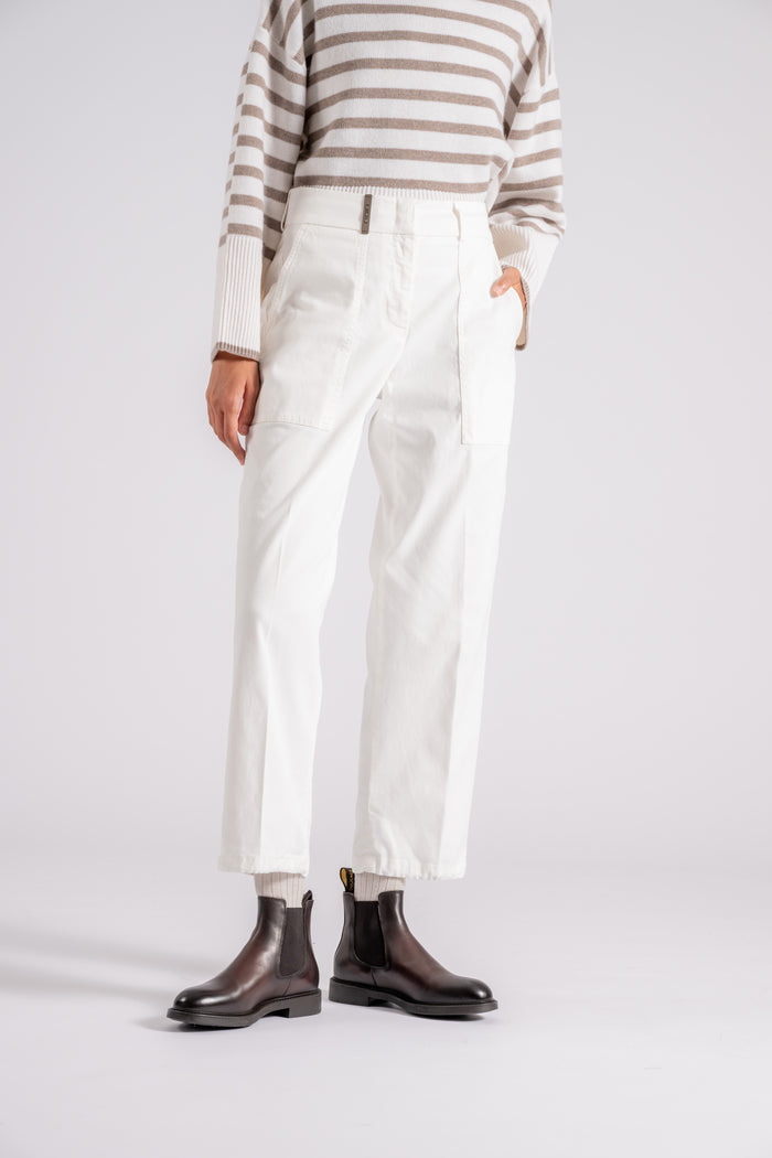 Peserico Pantalone Gabardina in Cotone/Tencel Bianco-2