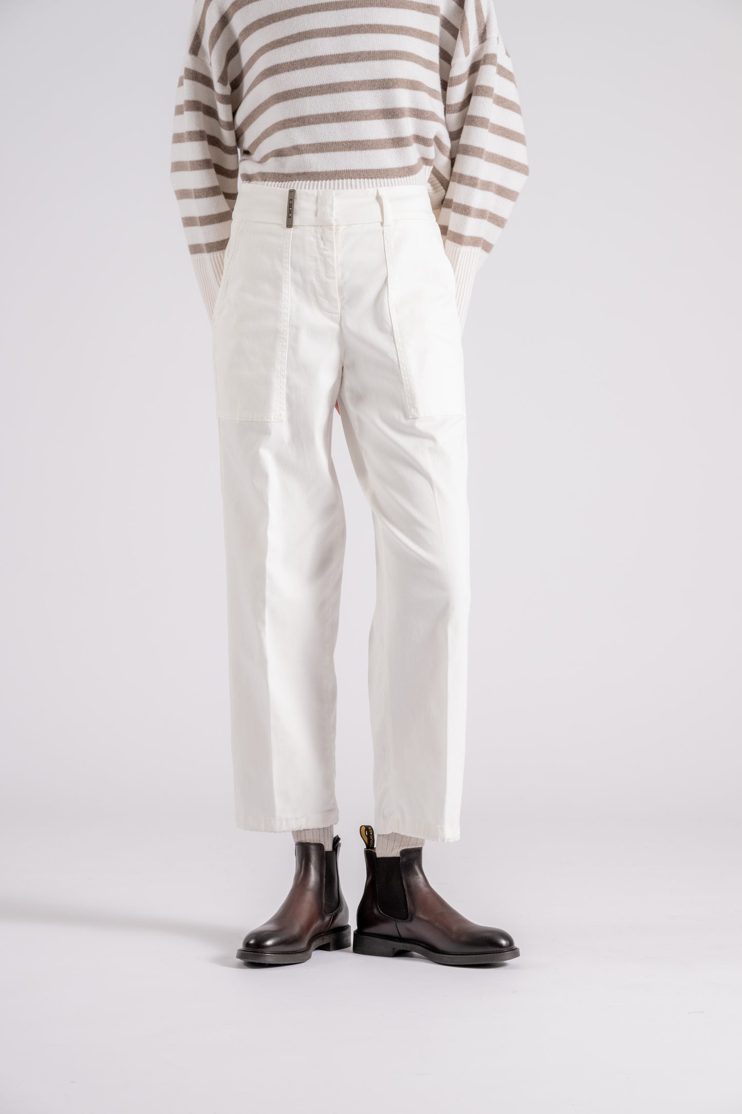  Peserico Pantalone Gabardina In Cotone/tencel Bianco Bianco Donna - 3