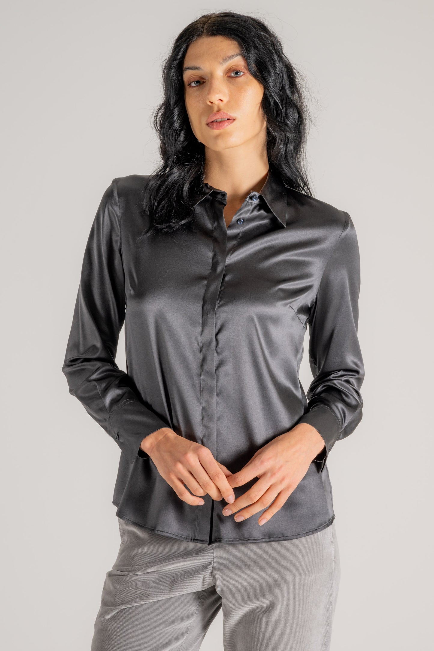  Peserico Camicia Raso Di Seta Grigio Grigio Donna - 1