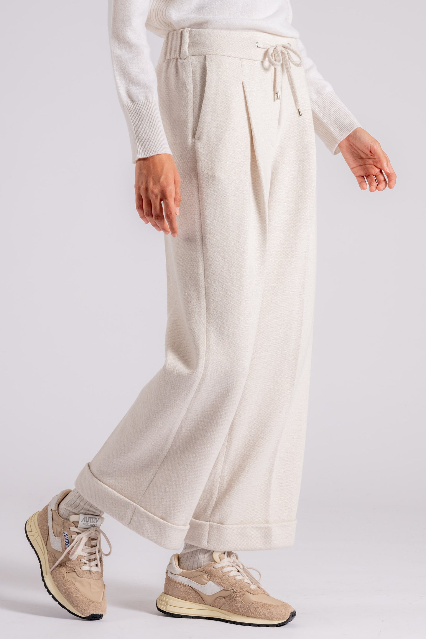  Peserico Lurex Sweatpants In White Cotton/wool/viscose Beige Donna - 1