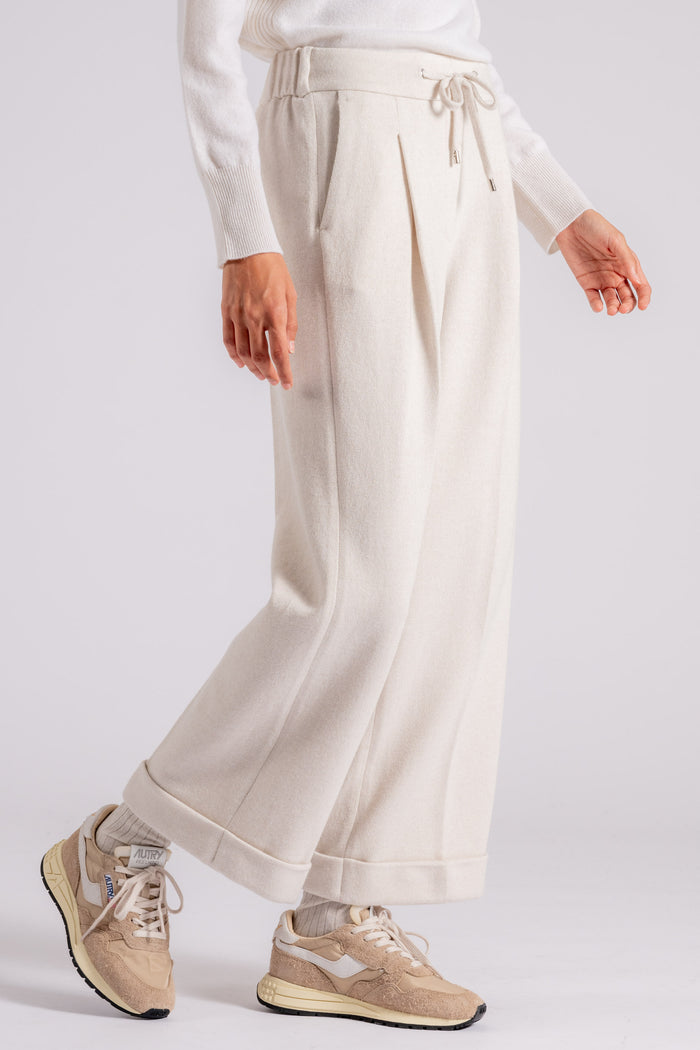 Peserico Pantalone Felpa Lurex in Cotone/Lana/Viscosa Bianco