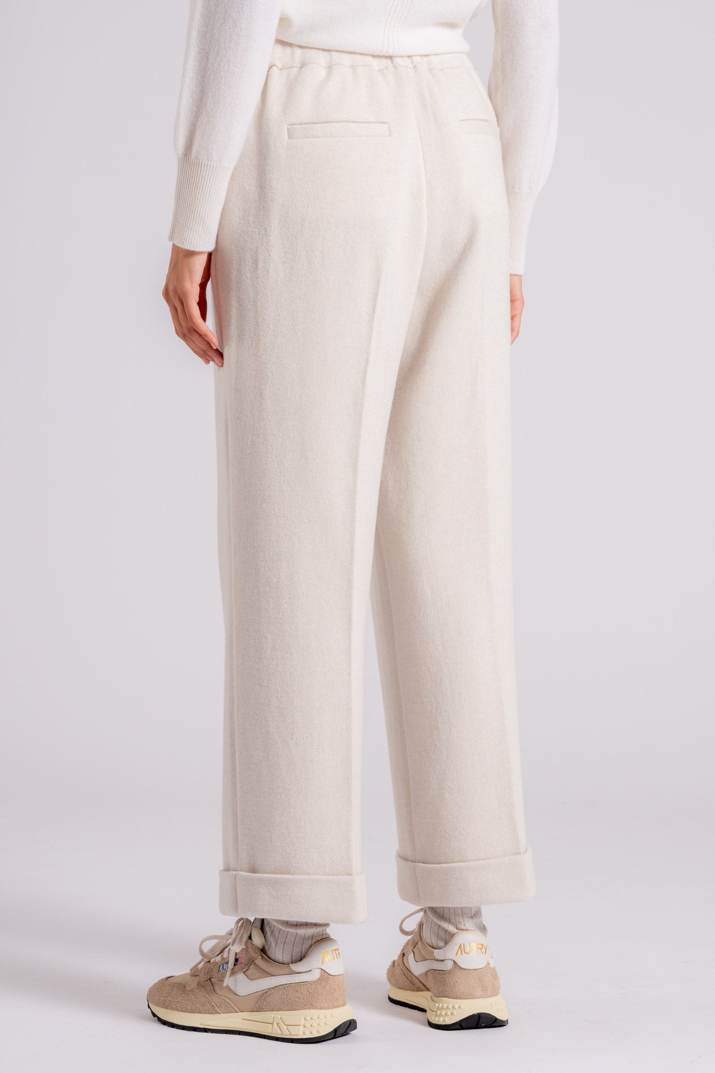  Peserico Lurex Sweatpants In White Cotton/wool/viscose Beige Donna - 2