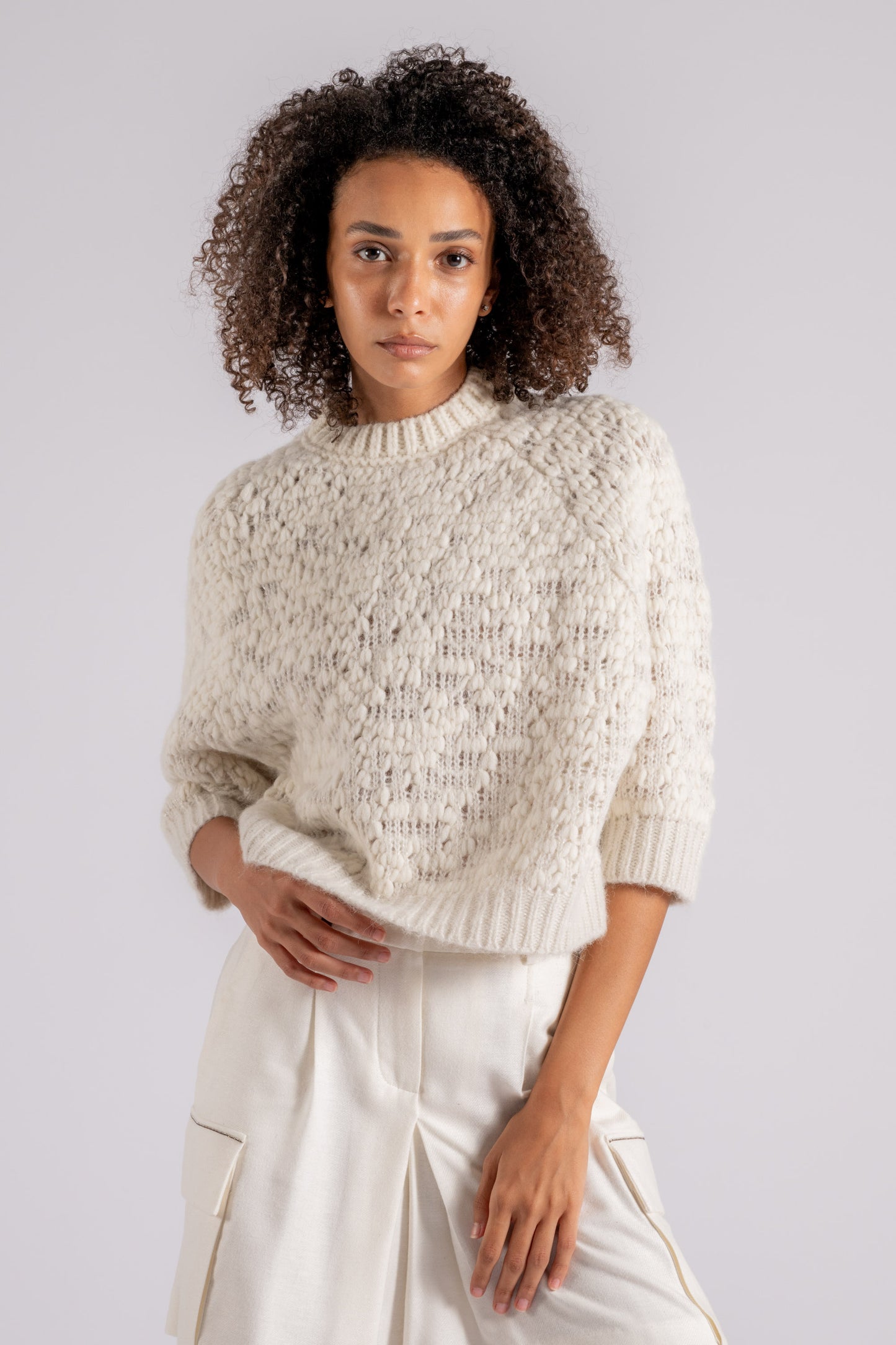  Peserico Alpaca, Wool, And Polyamide Fiber Sweater In White Bianco Donna - 1