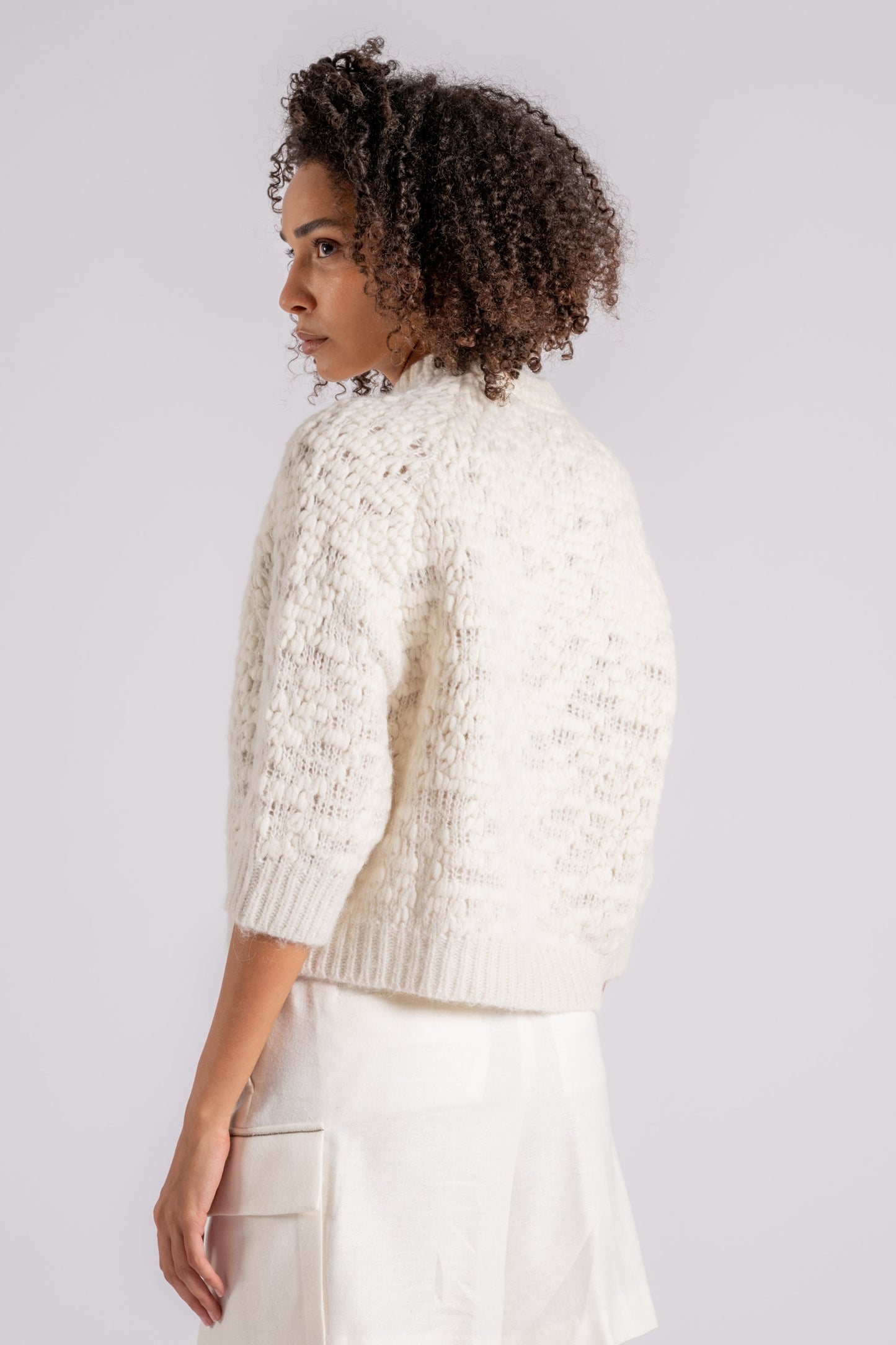  Peserico Alpaca, Wool, And Polyamide Fiber Sweater In White Bianco Donna - 2