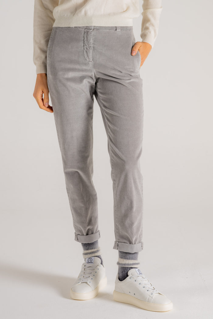 Peserico Pantalone Velluto 2000 Righe Grigio Donna-2