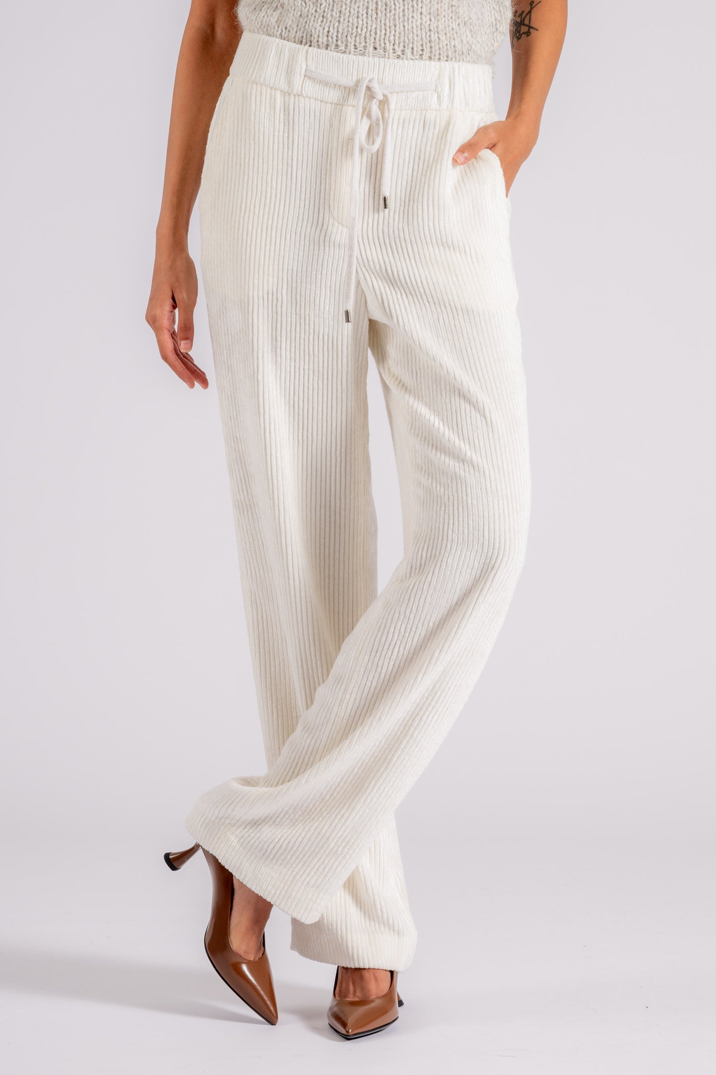  Peserico Pantalone Coulisse In Velluto Bianco Bianco Donna - 1