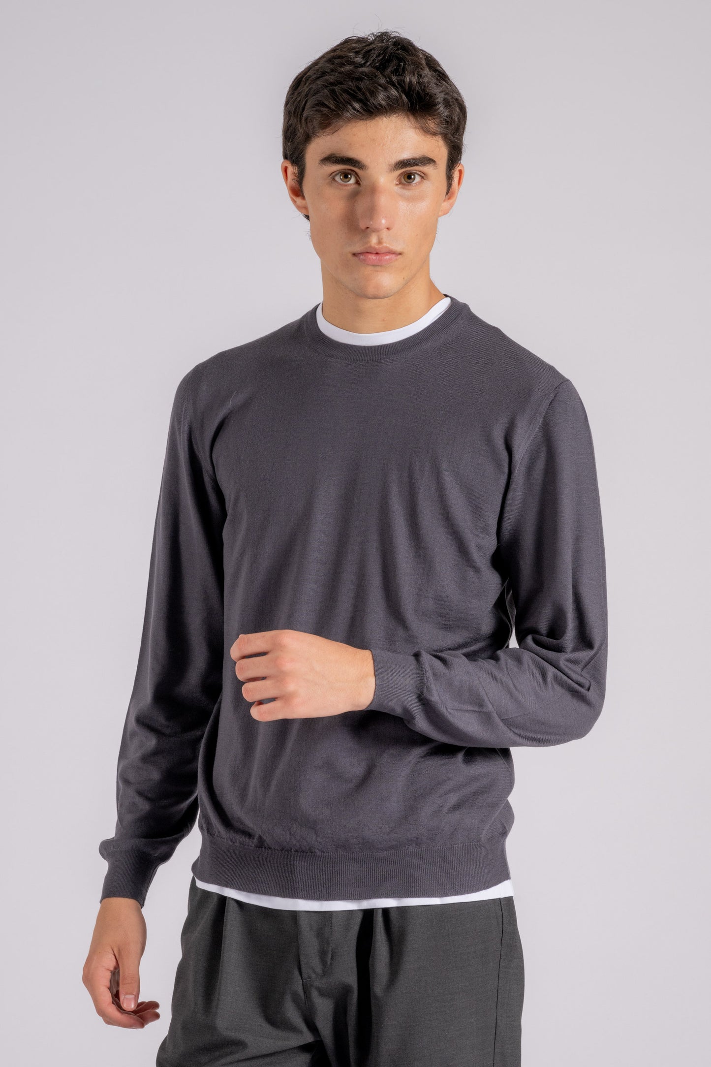  Fedeli Wool Sweater 140 Crew Neck Multicolor Grigio Uomo - 2