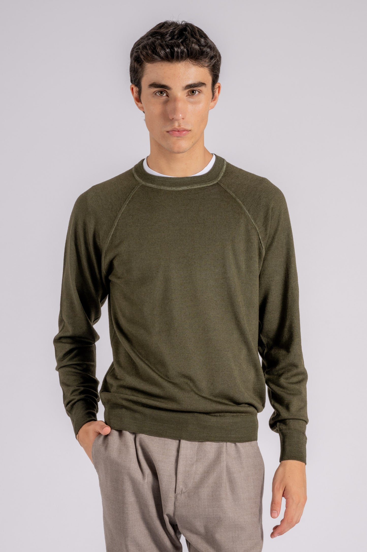  Fedeli Tiger Merino Wool Multicolor Sweater Verde Uomo - 1