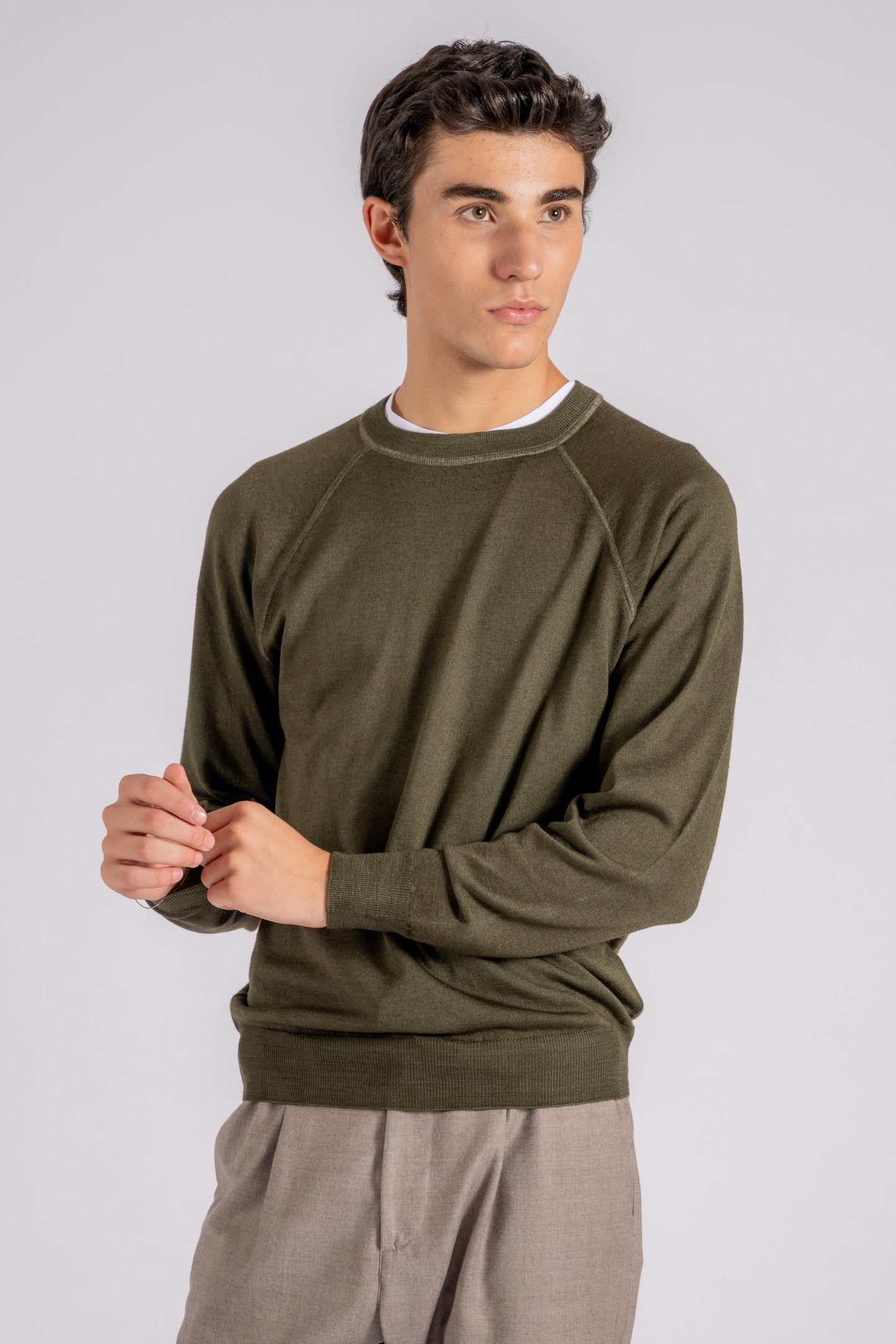  Fedeli Tiger Merino Wool Multicolor Sweater Verde Uomo - 2