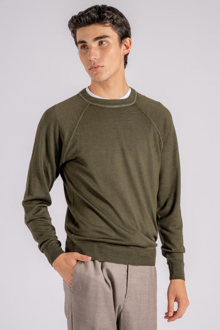  Fedeli Tiger Merino Wool Multicolor Sweater Verde Uomo - 4