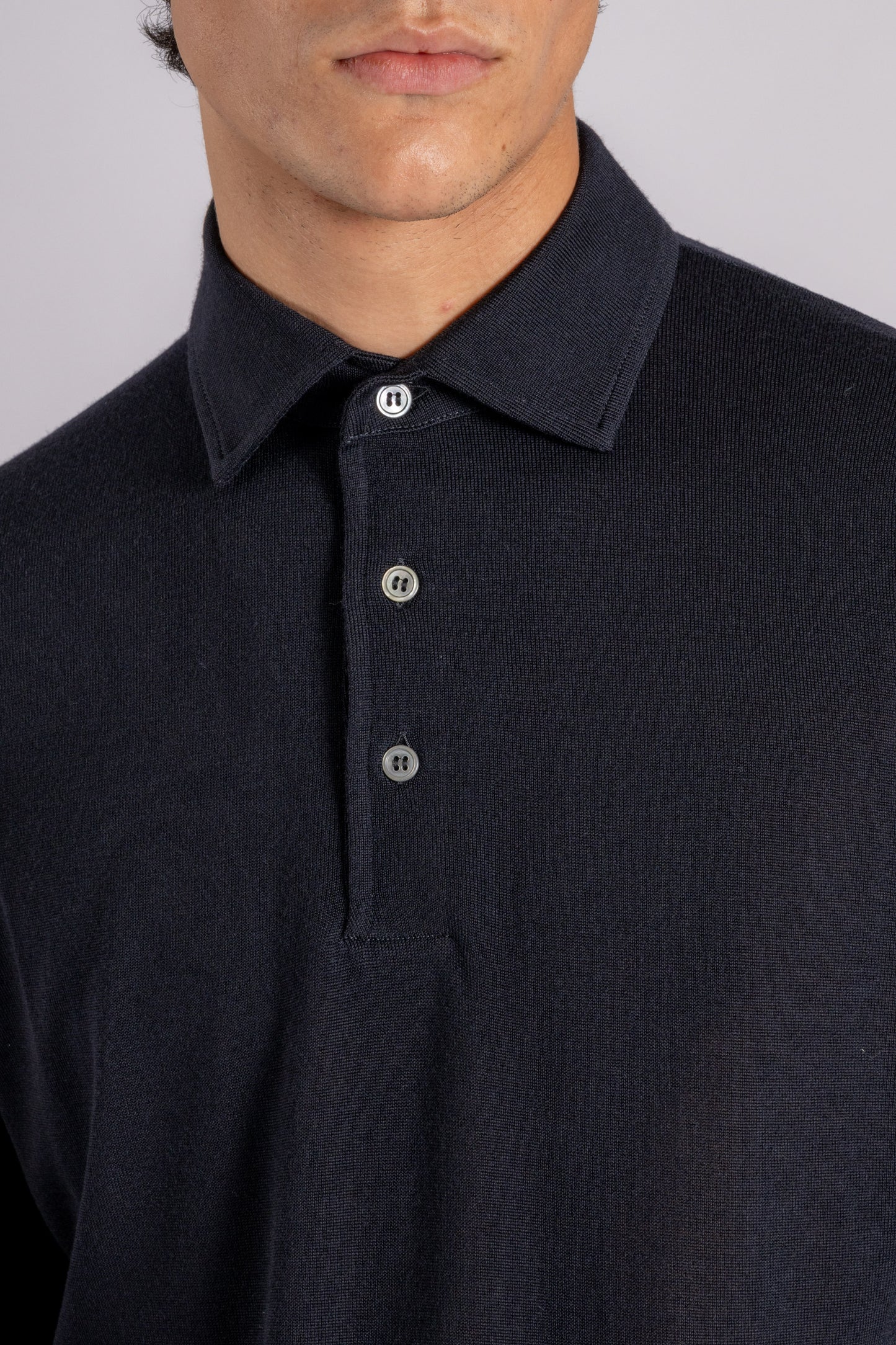  Filippo De Laurentiis Long Sleeve Polo With Paramontura In Superfine Merino Wool Blue Blu Uomo - 3