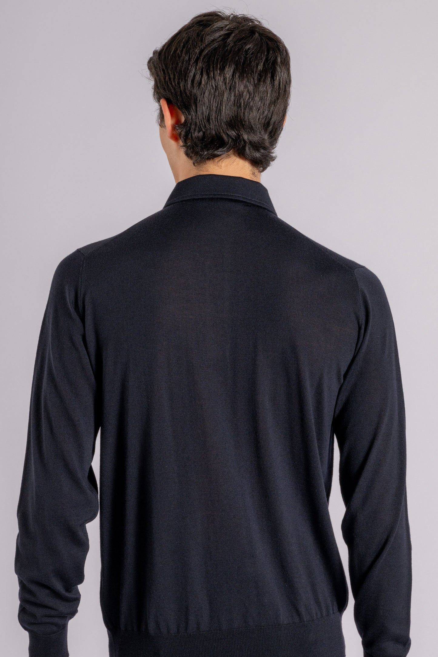  Filippo De Laurentiis Long Sleeve Polo With Paramontura In Superfine Merino Wool Blue Blu Uomo - 4